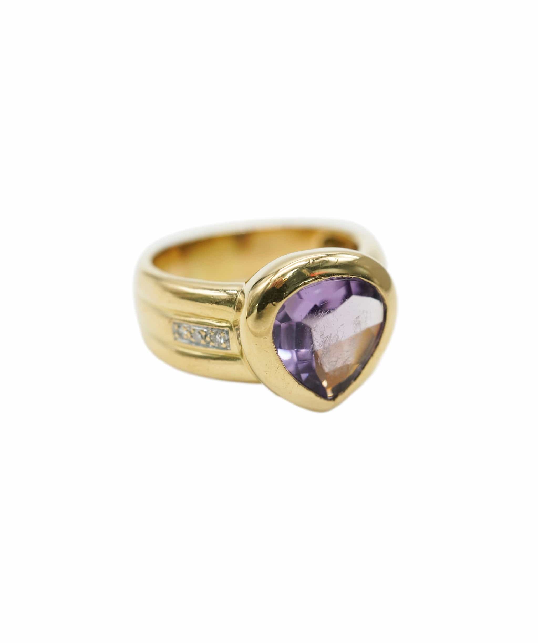 Vintage Amethyst and diamond yellow gold heart ring AHL1081