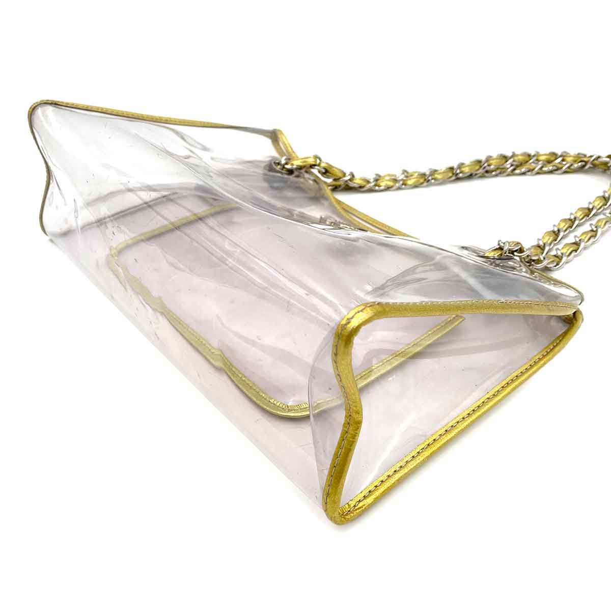 VINTAGE LOVER PURPOSE CHANEL VINTAGE COCOMARK CLEAR CHAIN TOTE BAG GOLD VINYL SHW 90237903