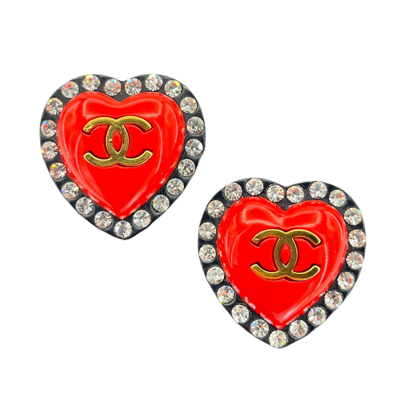 VINTAGE LOVER PURPOSE CHANEL VINTAGE EARRINGS HEART RHINESTONE COCOMARK RED ACCESSORY 95P 90218754