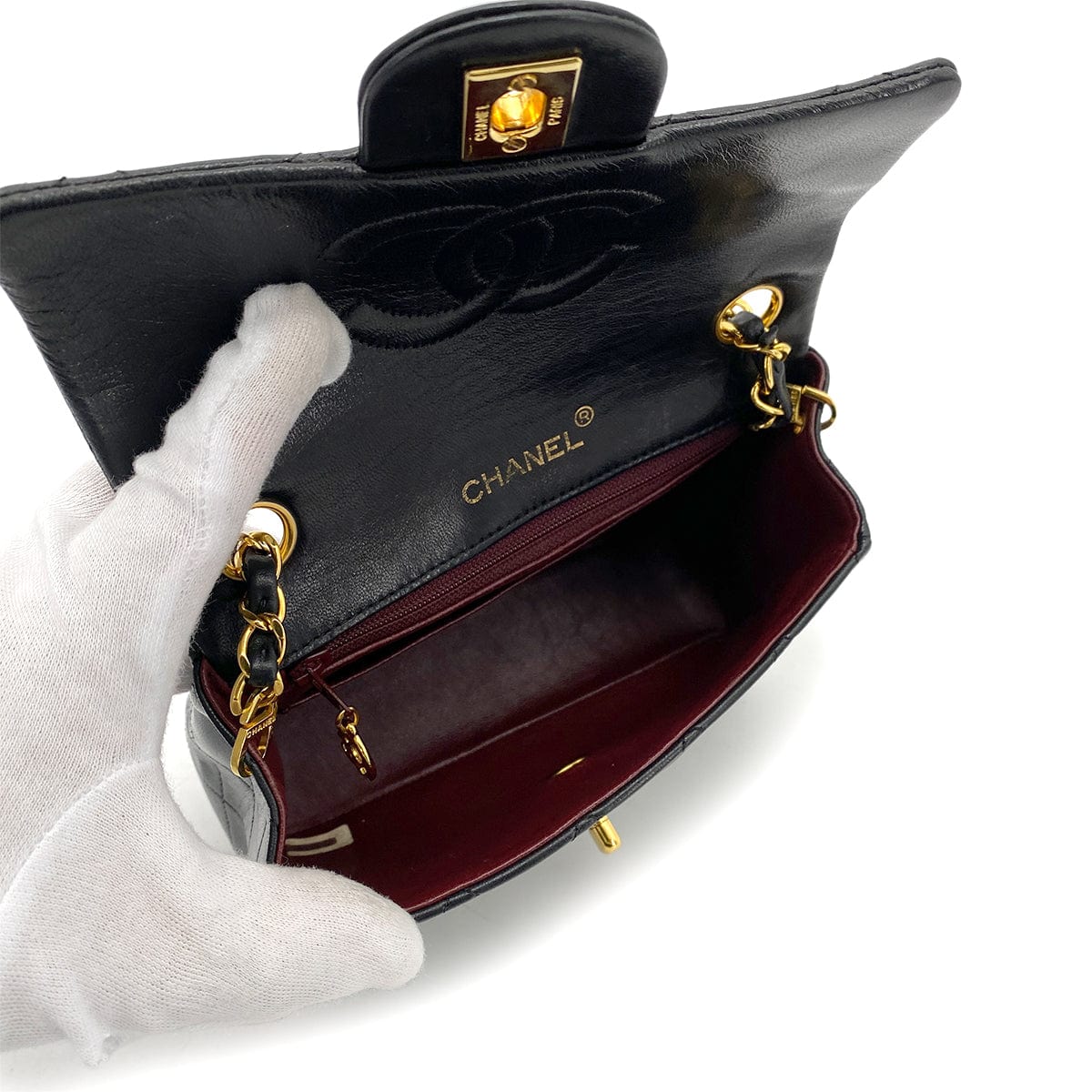 VINTAGE LOVER PURPOSE CHANEL VINTAGE MINI SQUARE 17 CHAIN SHOULDER BAG BLACK LAMB SKIN 90255867