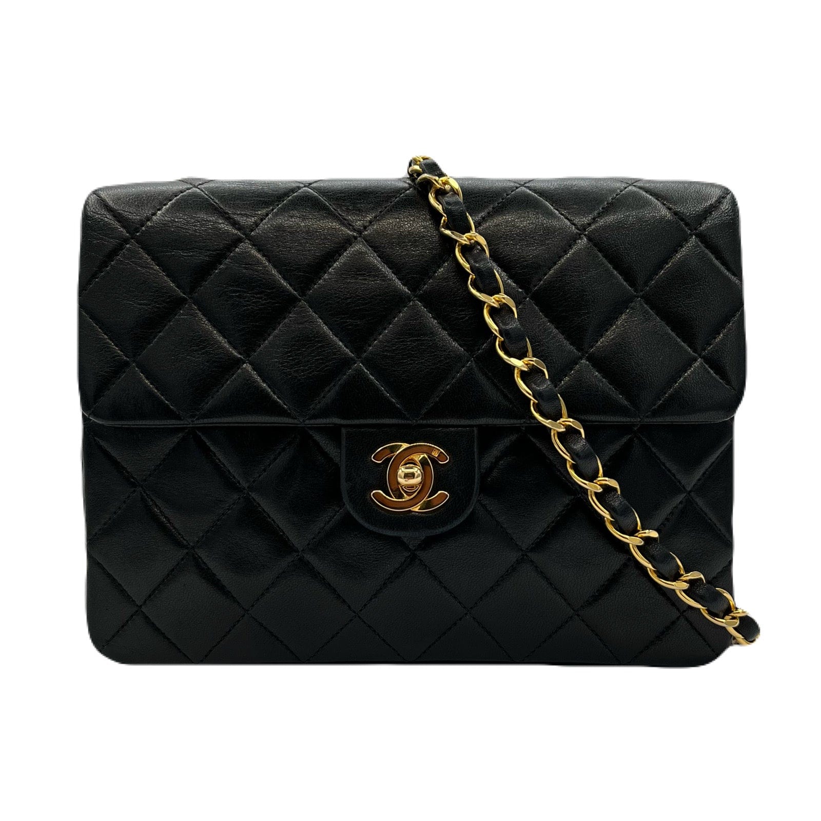 VINTAGE LOVER PURPOSE CHANEL VINTAGE MINI SQUARE 20 CHAIN SHOULDER BAG BLACK LAMB SKIN 90209209