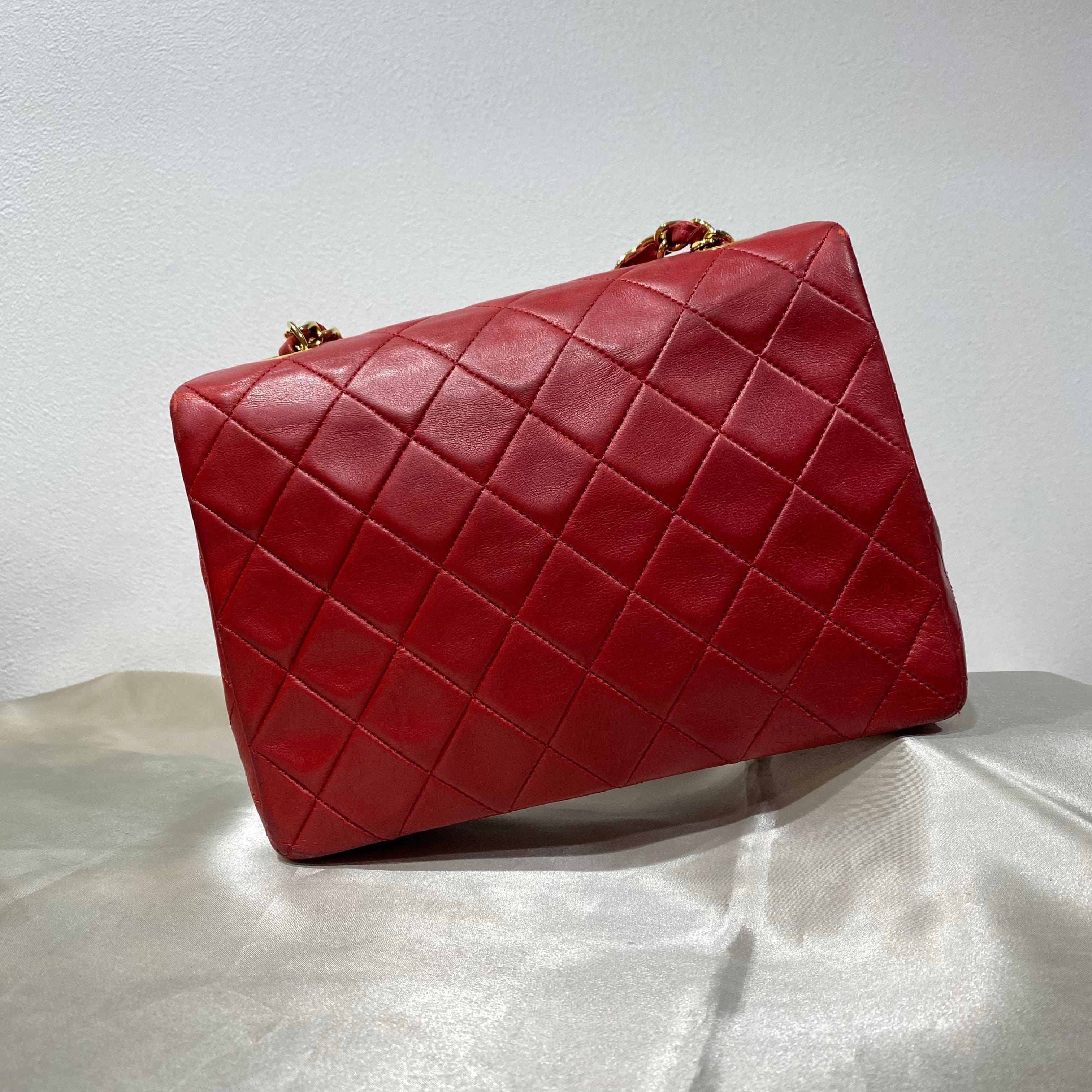 VINTAGE LOVER PURPOSE CHANEL VINTAGE MINI SQUARE 20 CHAIN SHOULDER BAG RED LAMB SKIN 90208101