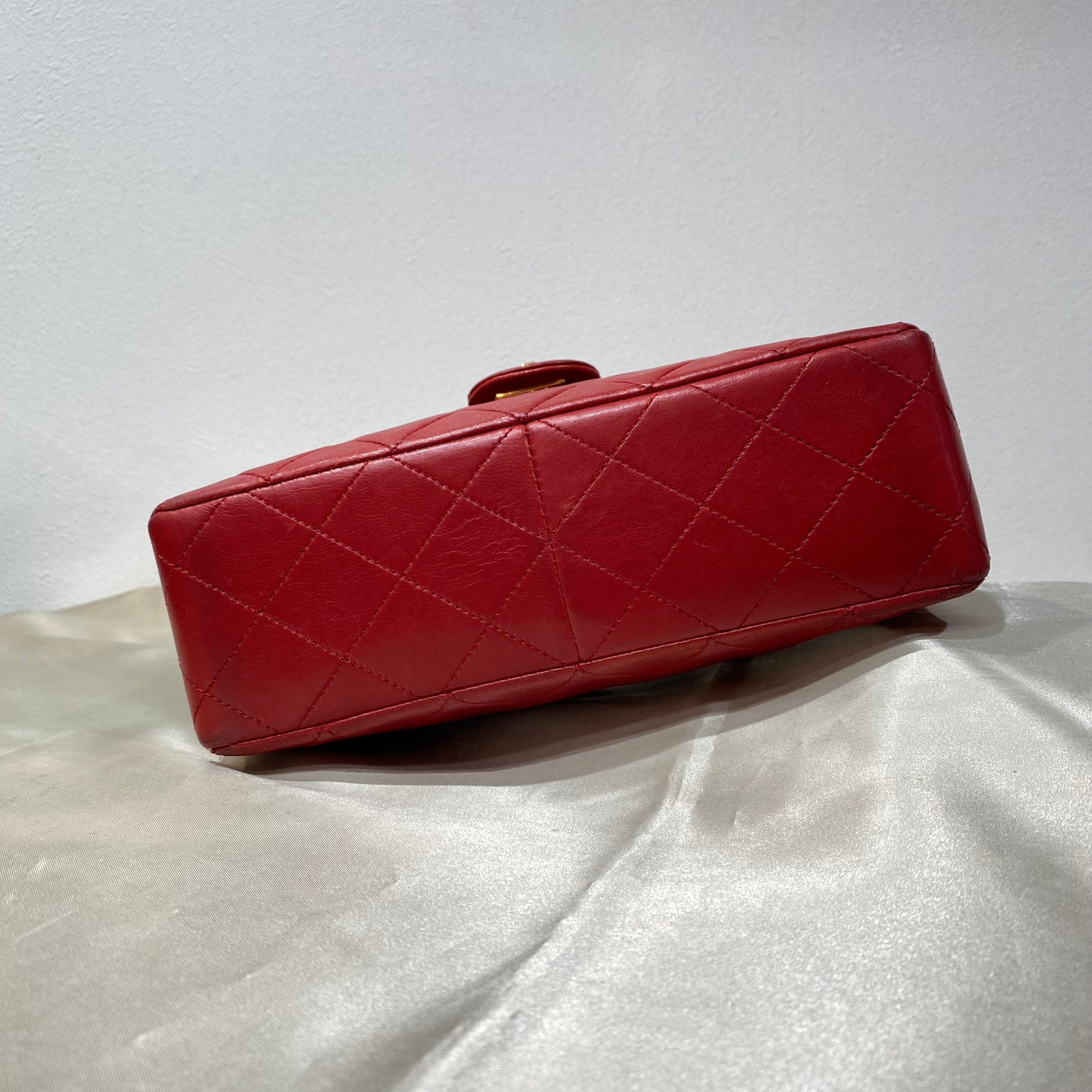 VINTAGE LOVER PURPOSE CHANEL VINTAGE MINI SQUARE 20 CHAIN SHOULDER BAG RED LAMB SKIN 90208101