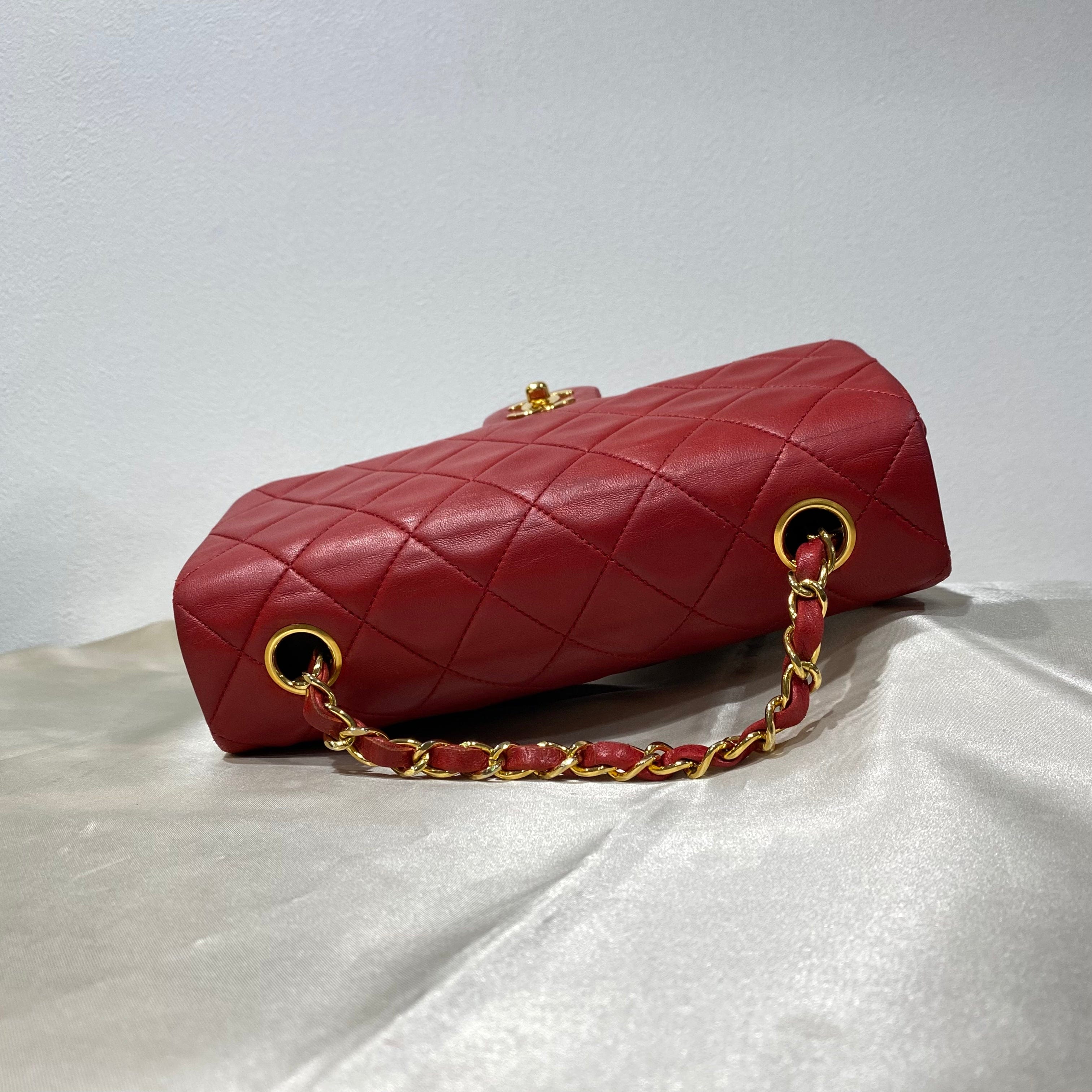 VINTAGE LOVER PURPOSE CHANEL VINTAGE MINI SQUARE 20 CHAIN SHOULDER BAG RED LAMB SKIN 90208101