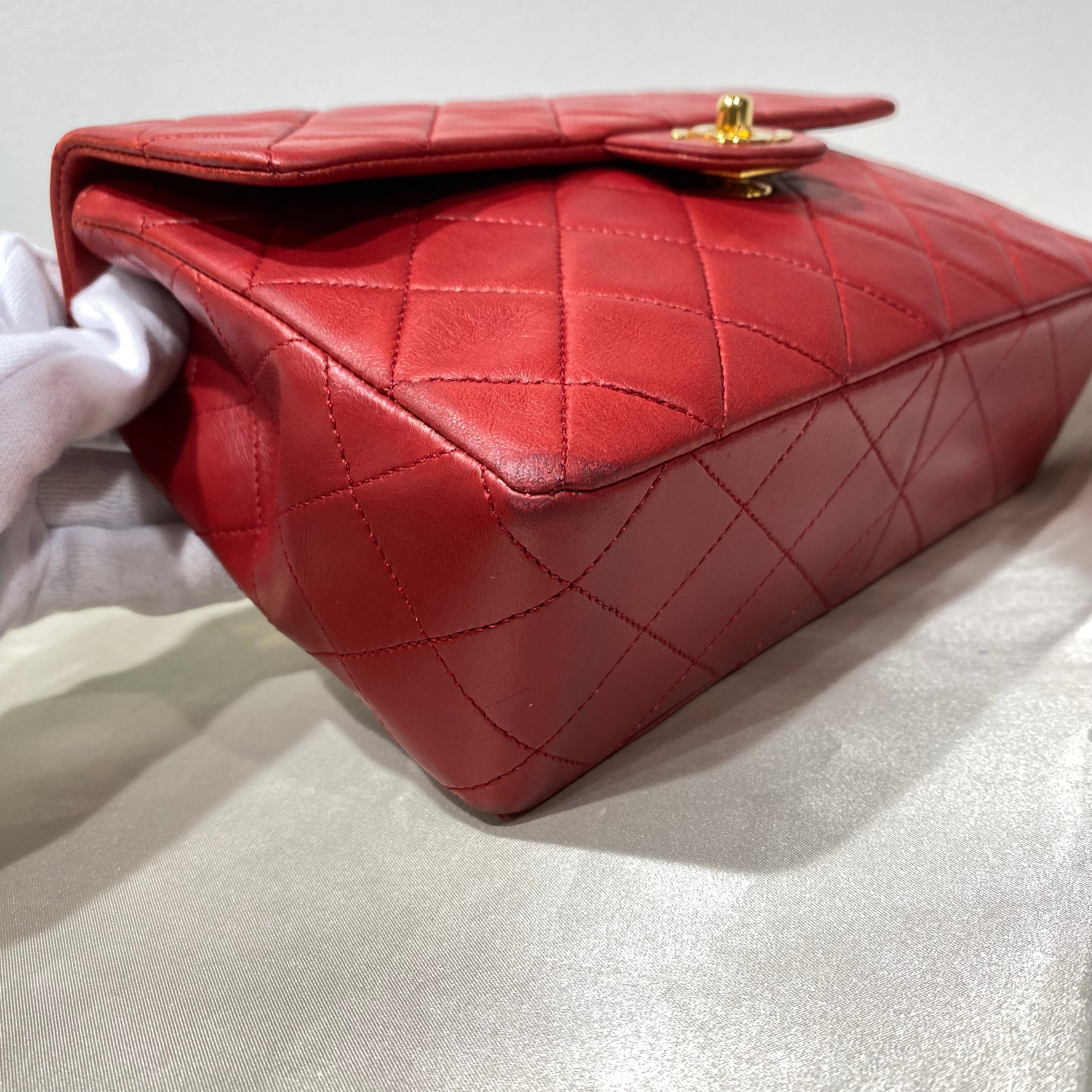 VINTAGE LOVER PURPOSE CHANEL VINTAGE MINI SQUARE 20 CHAIN SHOULDER BAG RED LAMB SKIN 90208101