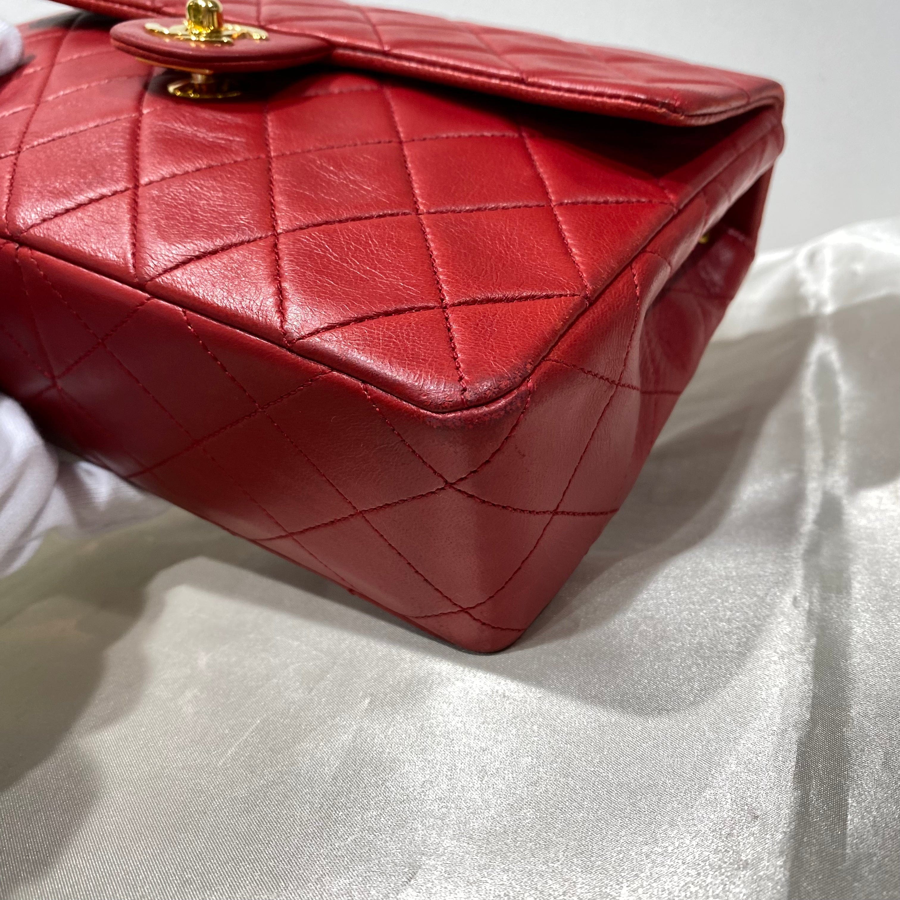 VINTAGE LOVER PURPOSE CHANEL VINTAGE MINI SQUARE 20 CHAIN SHOULDER BAG RED LAMB SKIN 90208101