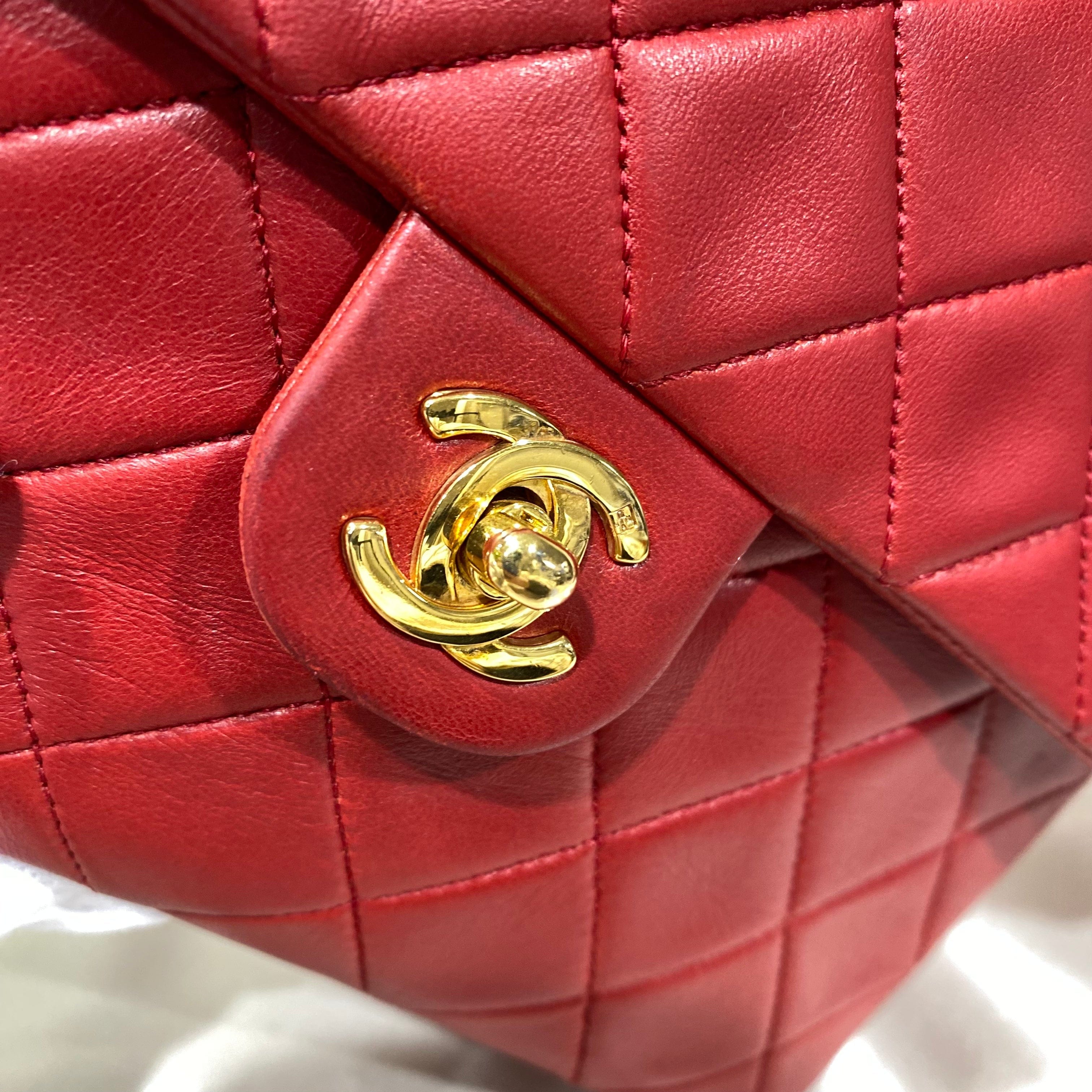 VINTAGE LOVER PURPOSE CHANEL VINTAGE MINI SQUARE 20 CHAIN SHOULDER BAG RED LAMB SKIN 90208101