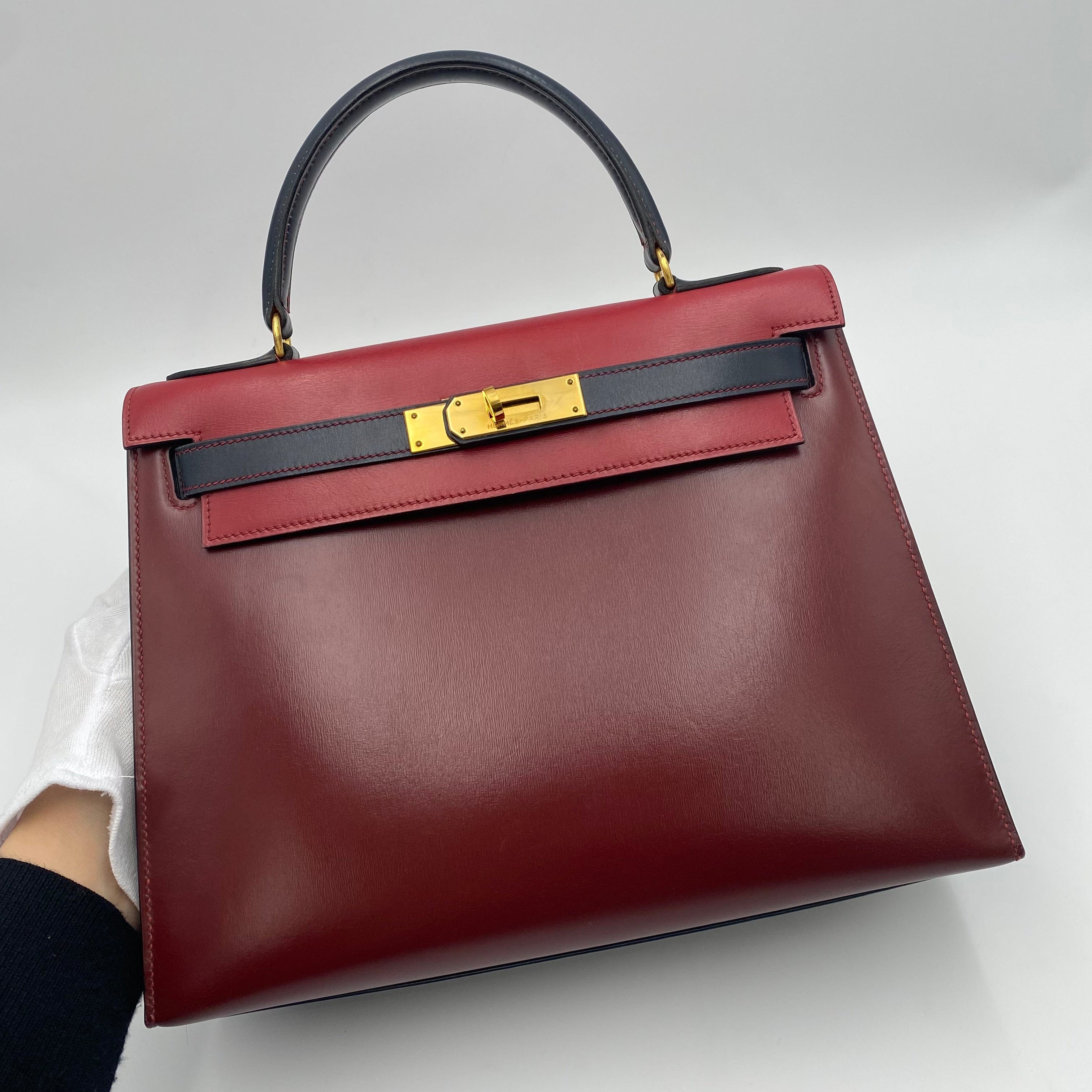 VINTAGE LOVER PURPOSE Hermes Kelly 28 Sellier Tricolour Boxcalf GHW #M Circle