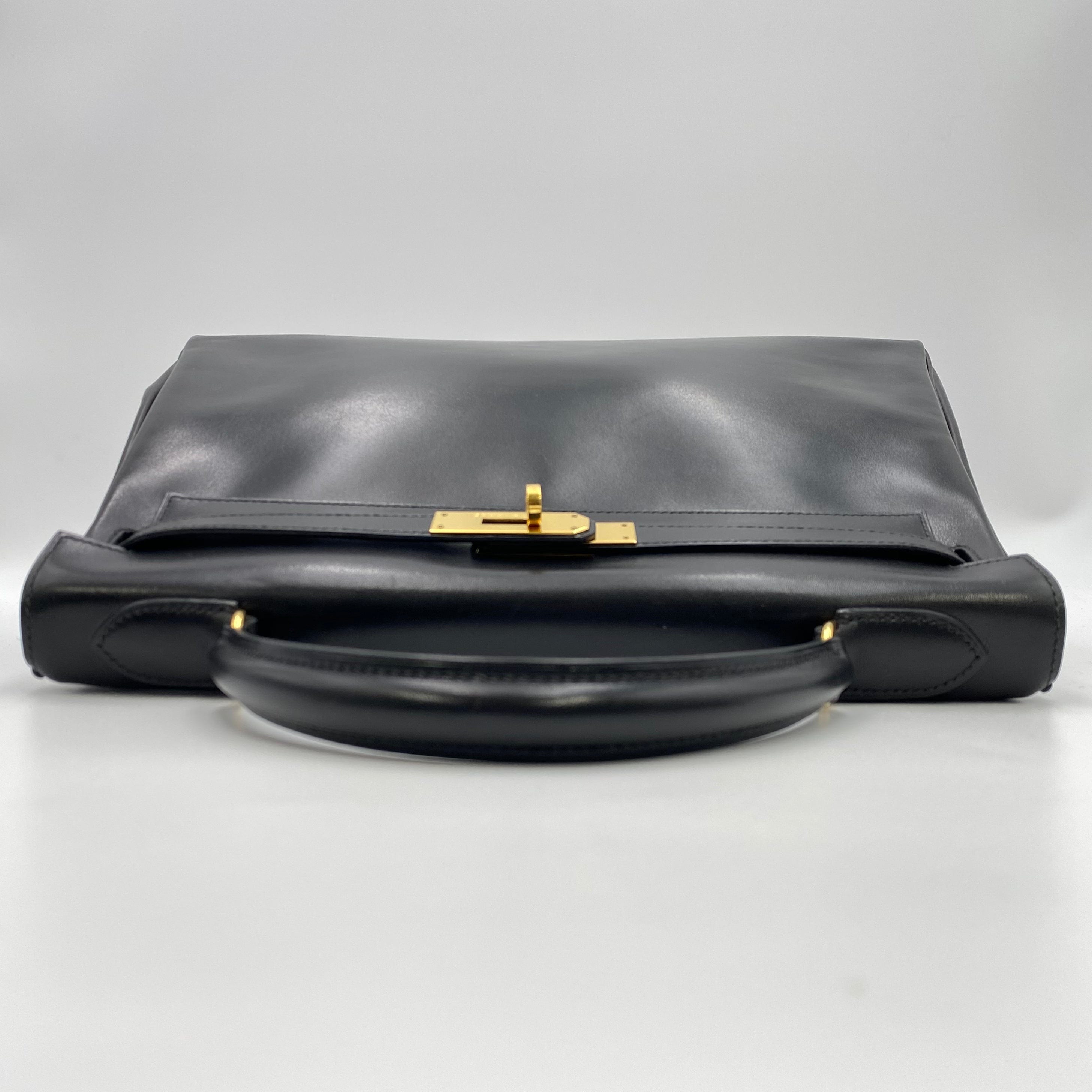 VINTAGE LOVER PURPOSE HERMES KELLY 32 RETOURNE BLACK BOXCALF HAND SHOULDER BAG 〇X 90221027