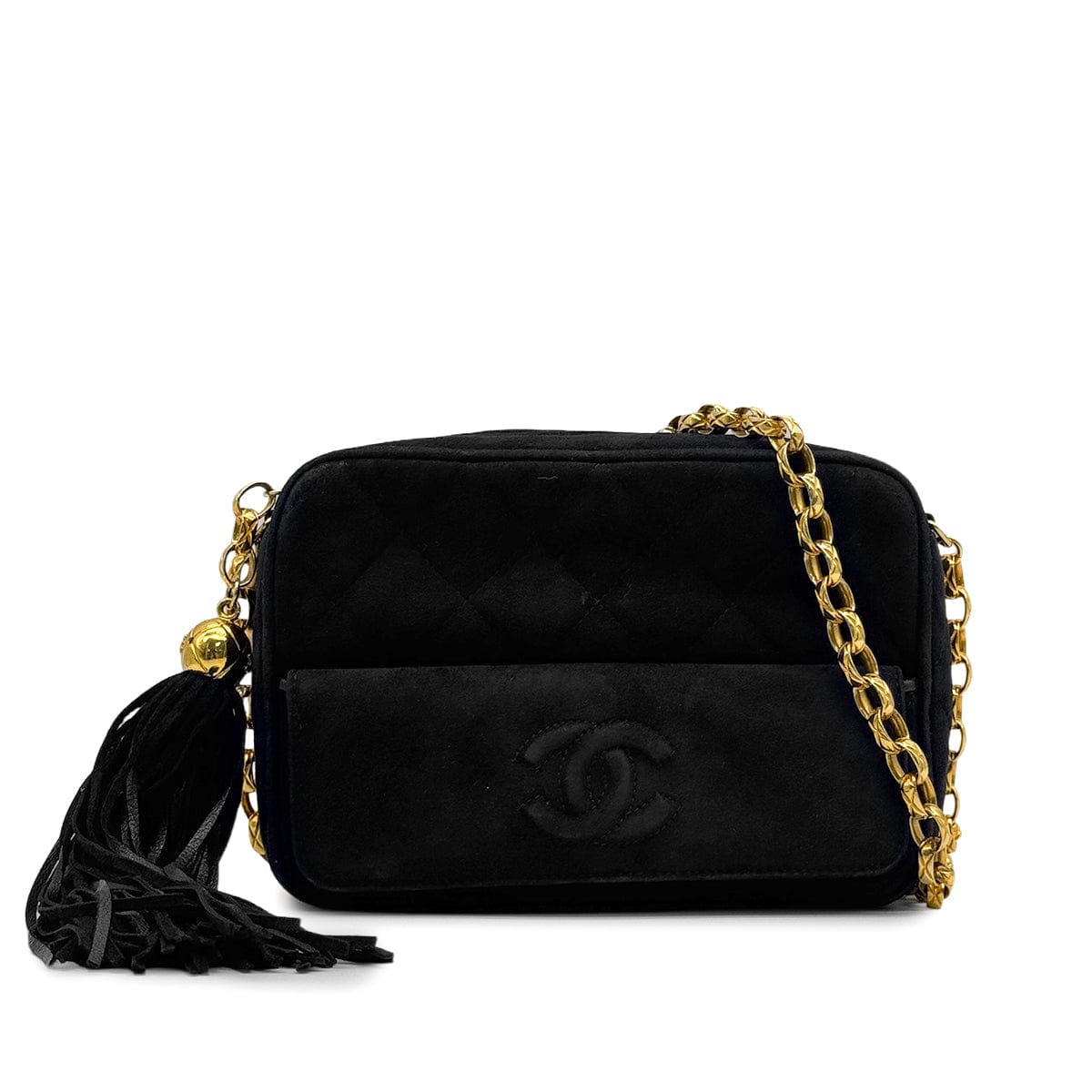 VINTAGE LOVER PURPOSE VINTAGE CHANEL MATELASSE FRINGE BIJOU CHAIN SHOULDER BAG BLACK SUEDE GOLD HARDWARE 90329207