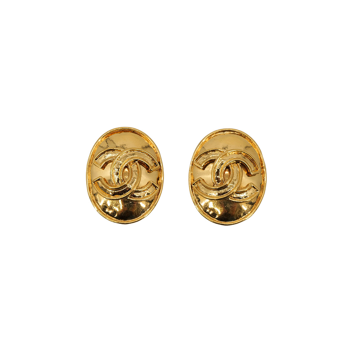 VINTAGE CHANEL EARRINGS OVAL COCOMARK GOLD ACCESSORY 94P 90313304