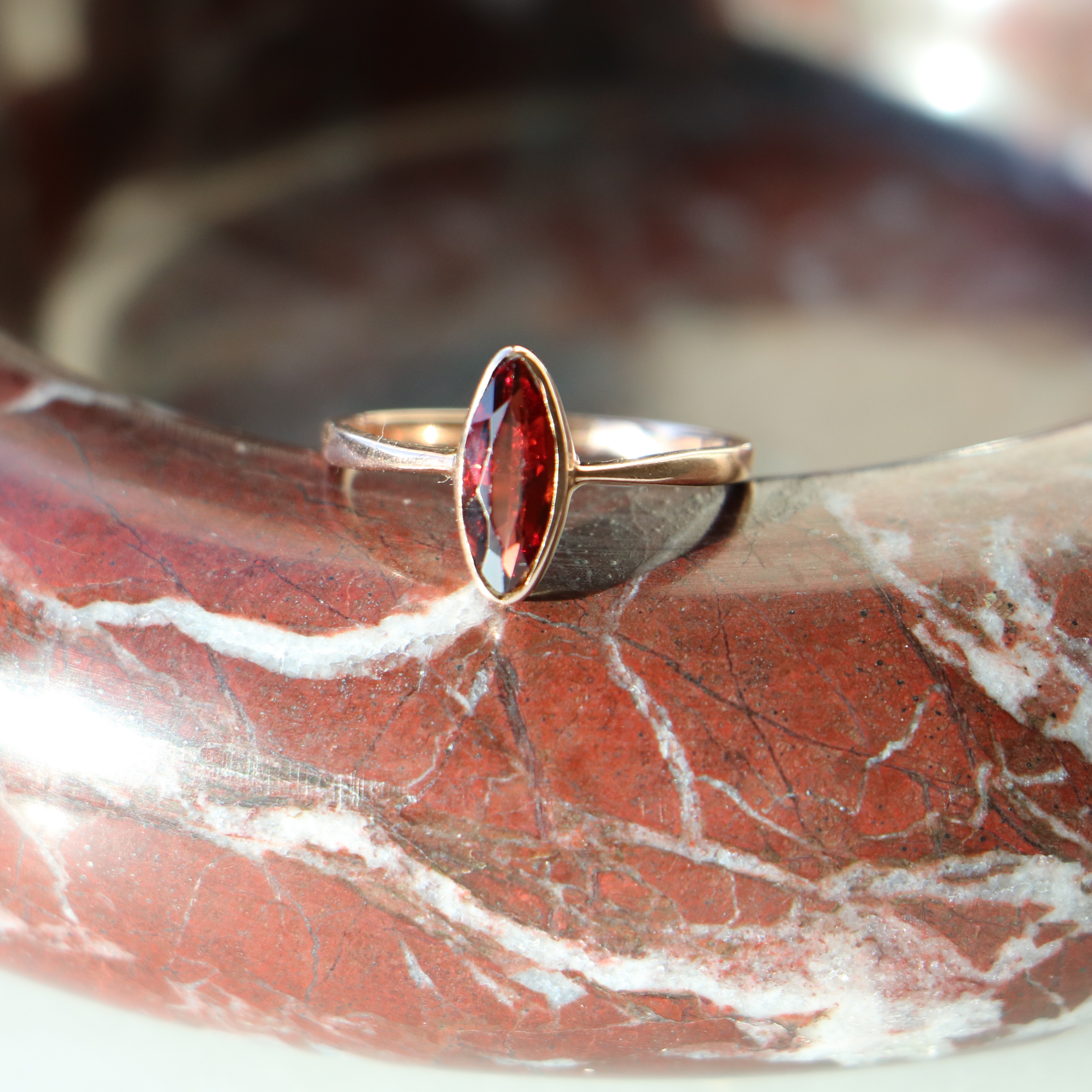 Willow Fine Jewellery 9ct Gold Marquise Cut Garnet Ring