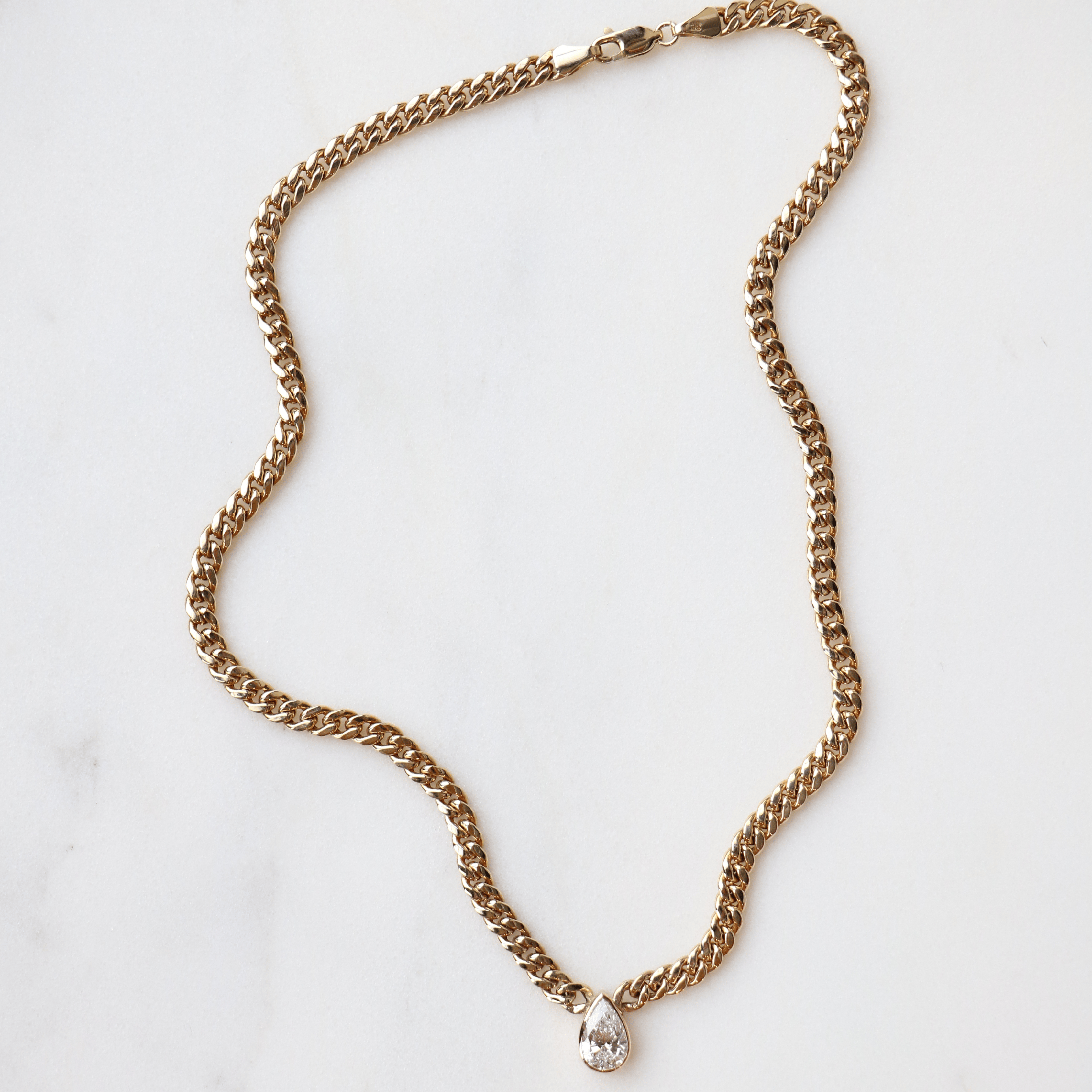 Willow Fine Jewellery 9ct Gold Pear Cut 1.5ct Lab Diamond Cuban Necklace