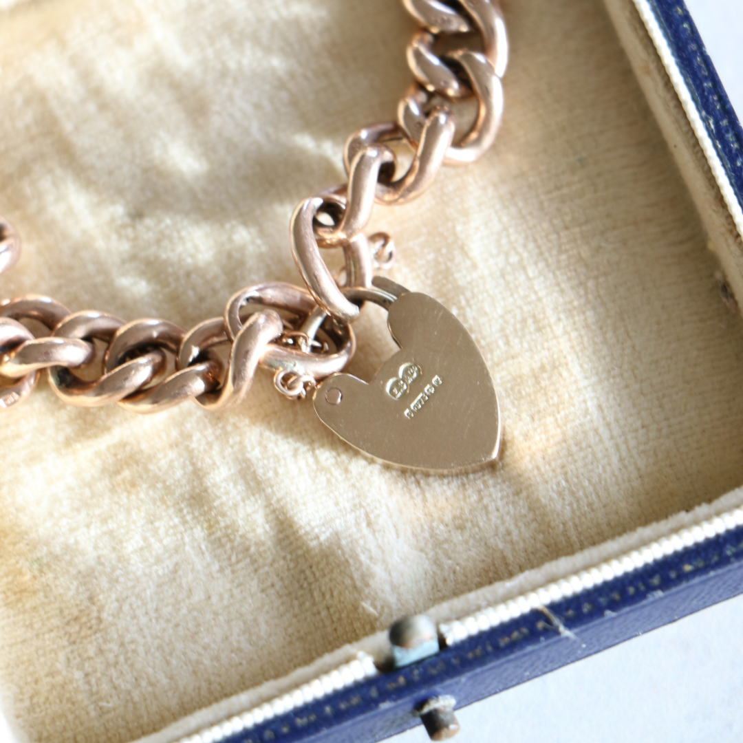 Willow Fine Jewellery 9ct Rose Gold Vintage Albert Bracelet with Padlock