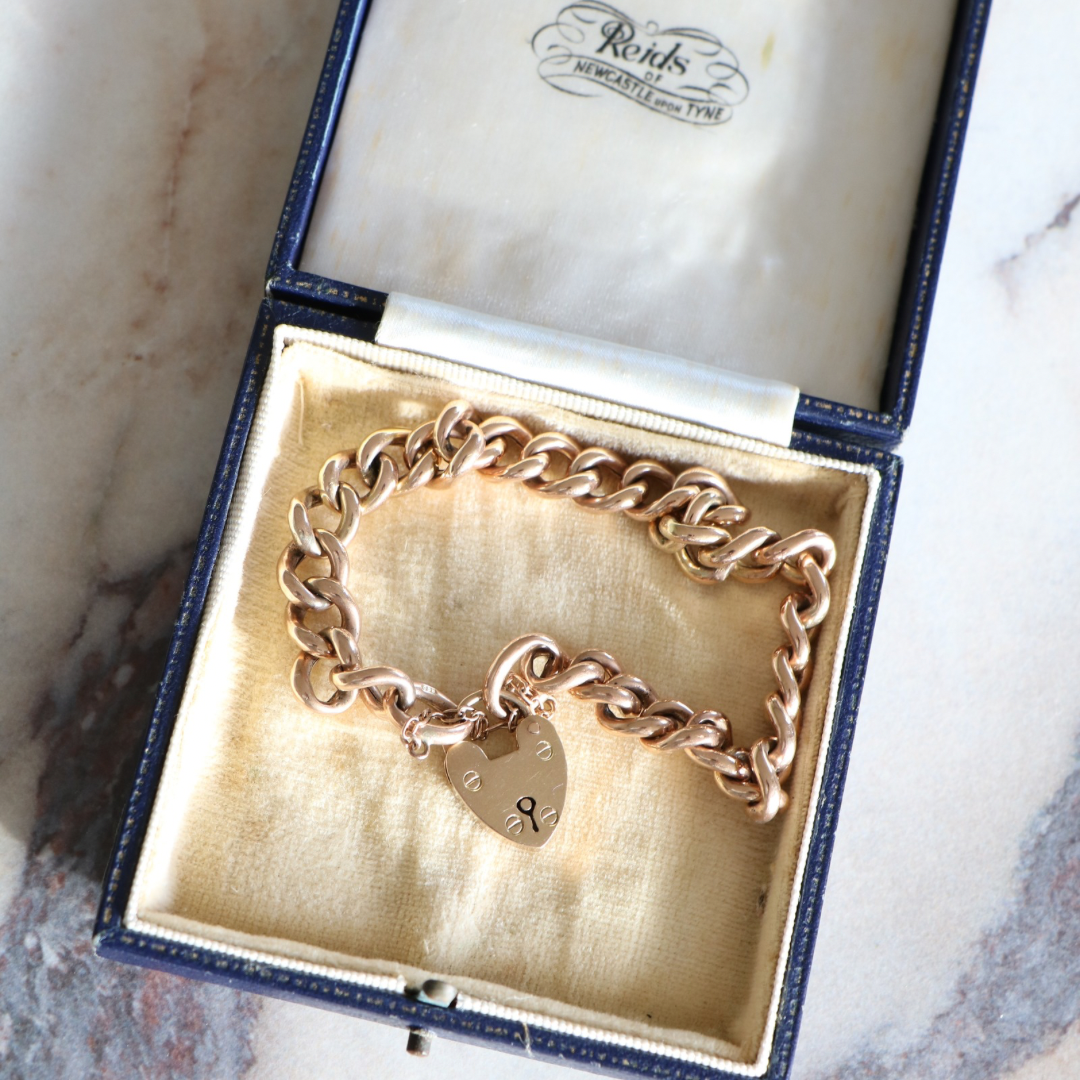 Willow Fine Jewellery 9ct Rose Gold Vintage Albert Bracelet with Padlock