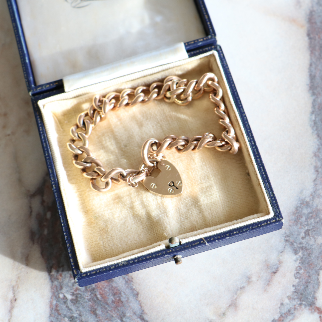 Willow Fine Jewellery 9ct Rose Gold Vintage Albert Bracelet with Padlock