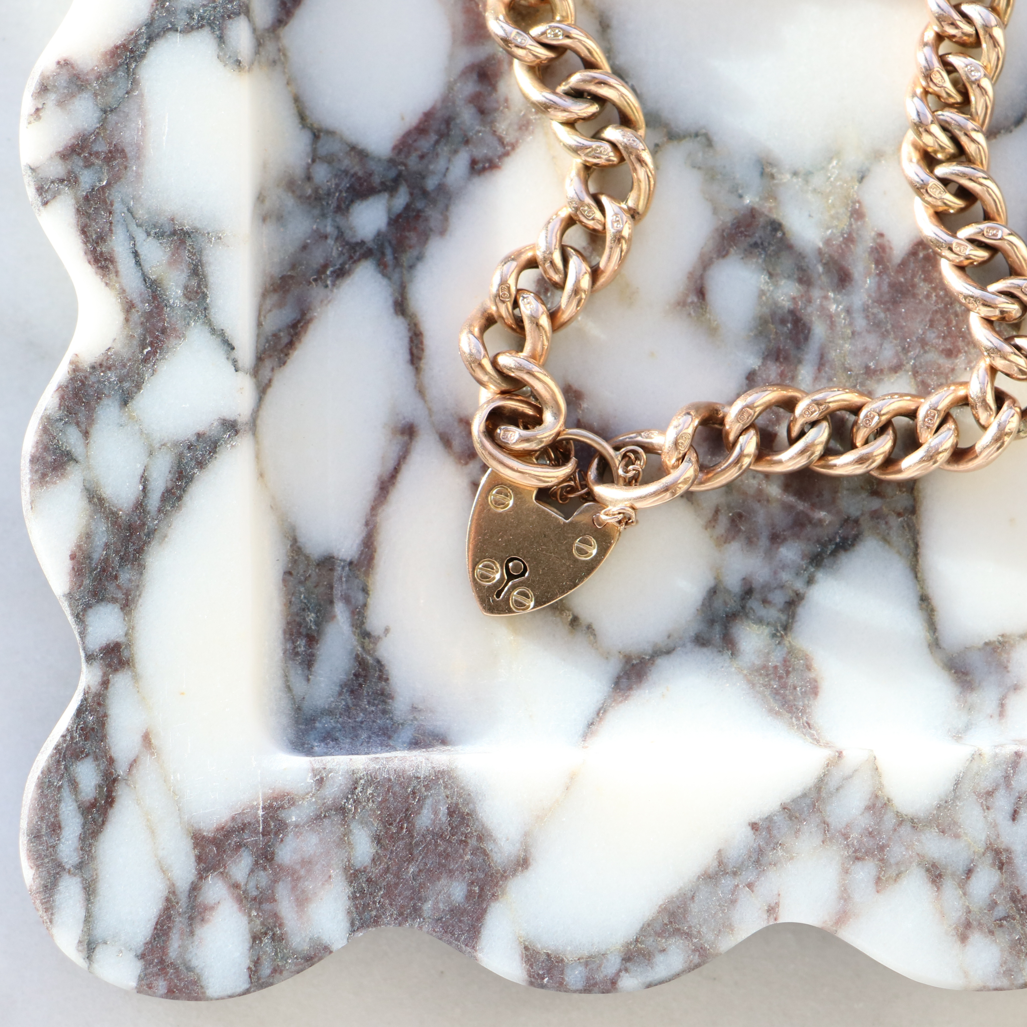 Willow Fine Jewellery 9ct Rose Gold Vintage Albert Bracelet with Padlock