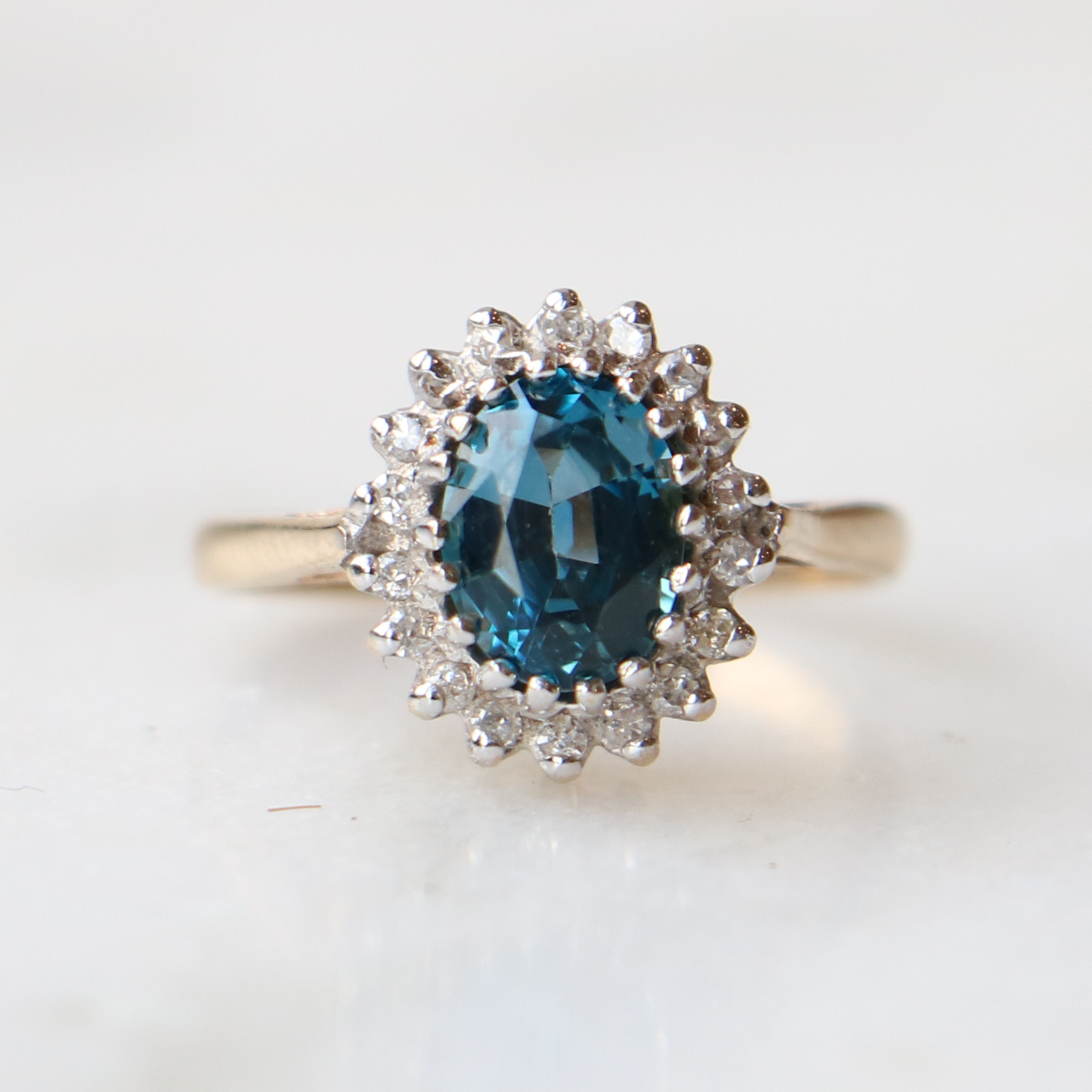 WillowFineJewellery 9ct Gold London Blue Topaz and Diamond Ring