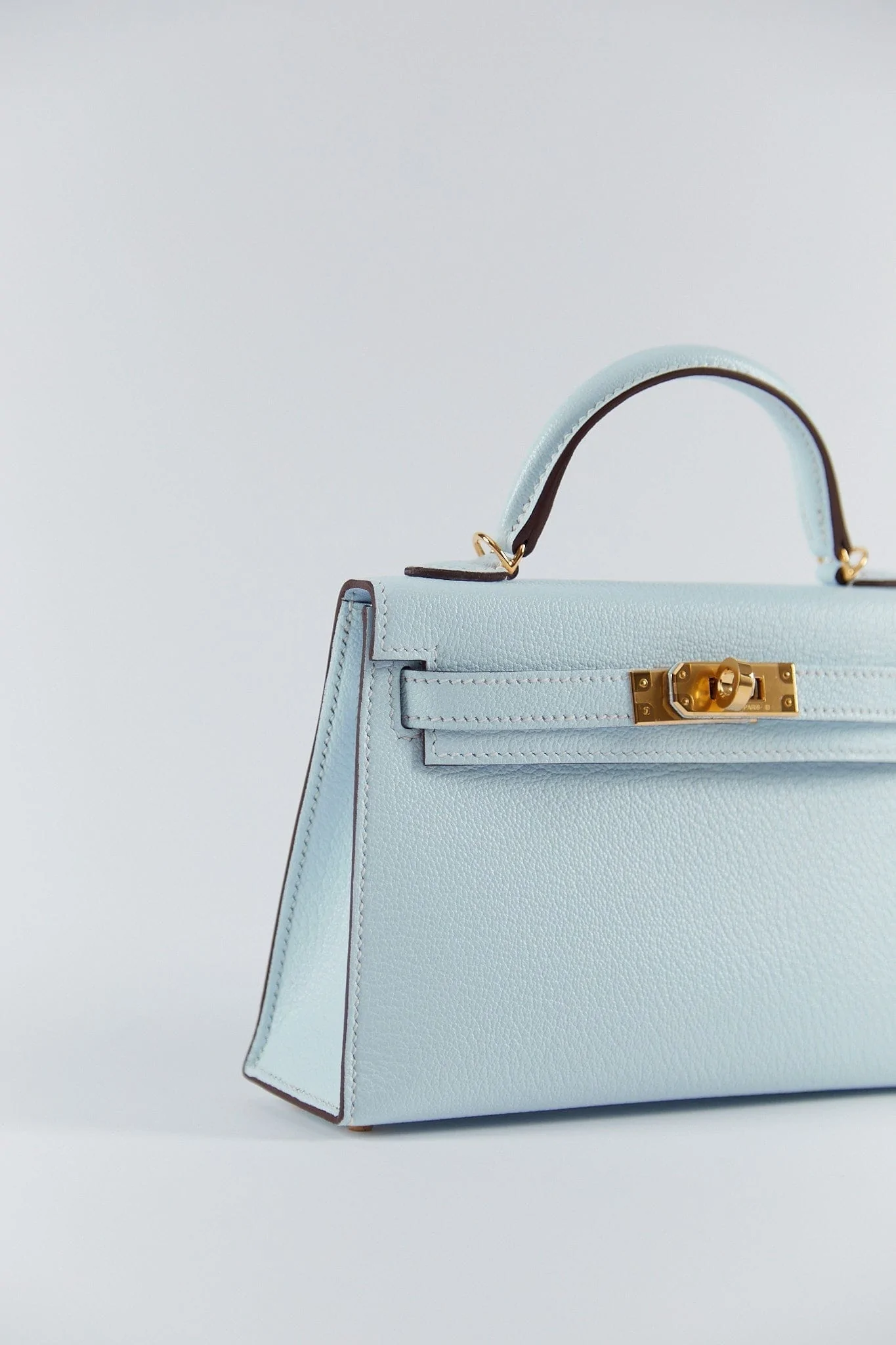 HERMÈS MINI KELLY II 20CM BLUE BRUME Chèvre Leather with Gold Hardware