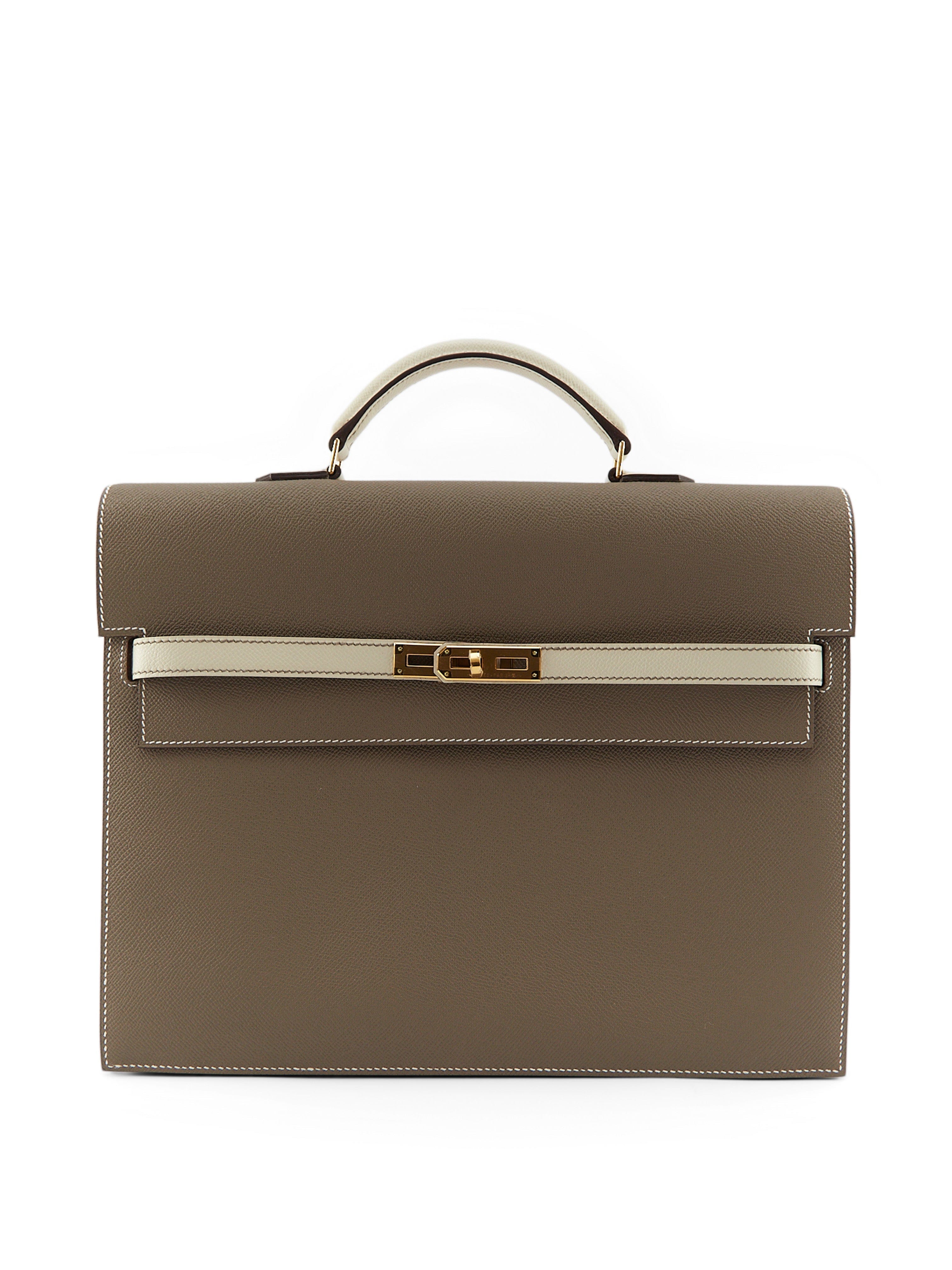 www.LuxuryVault.London HERMÈS KELLY DEPECHES 34CM HSS SPECIAL ORDERE ETOUPE & CRAIE Epsom Leather with Gold Hardware