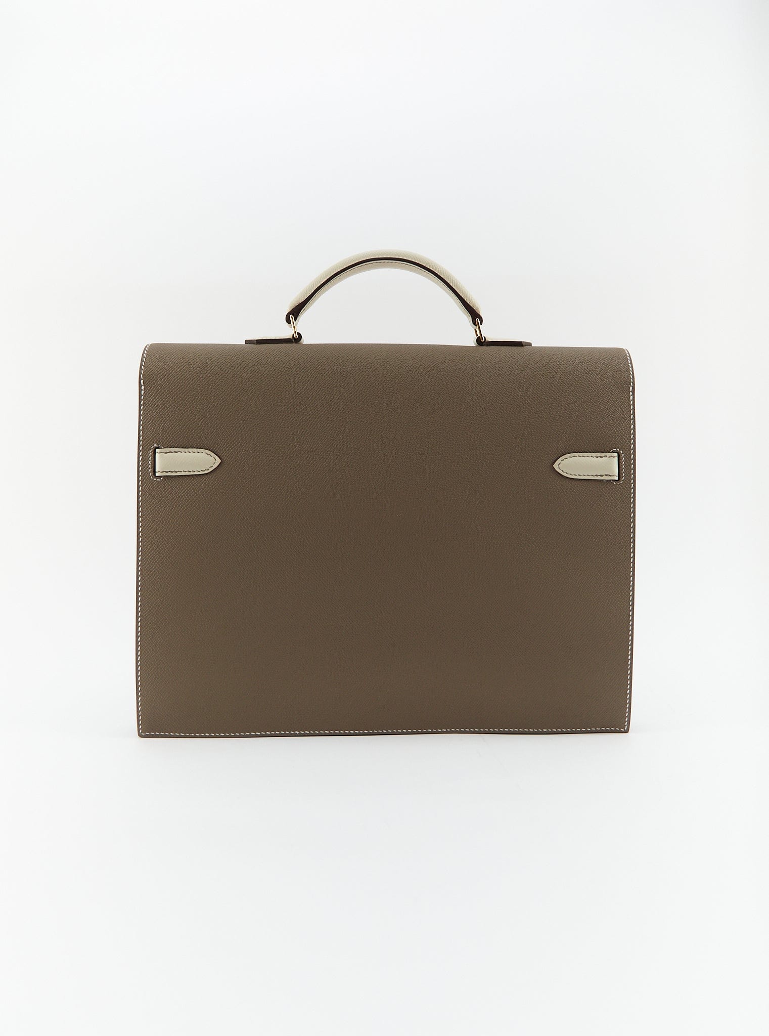 www.LuxuryVault.London HERMÈS KELLY DEPECHES 34CM HSS SPECIAL ORDERE ETOUPE & CRAIE Epsom Leather with Gold Hardware