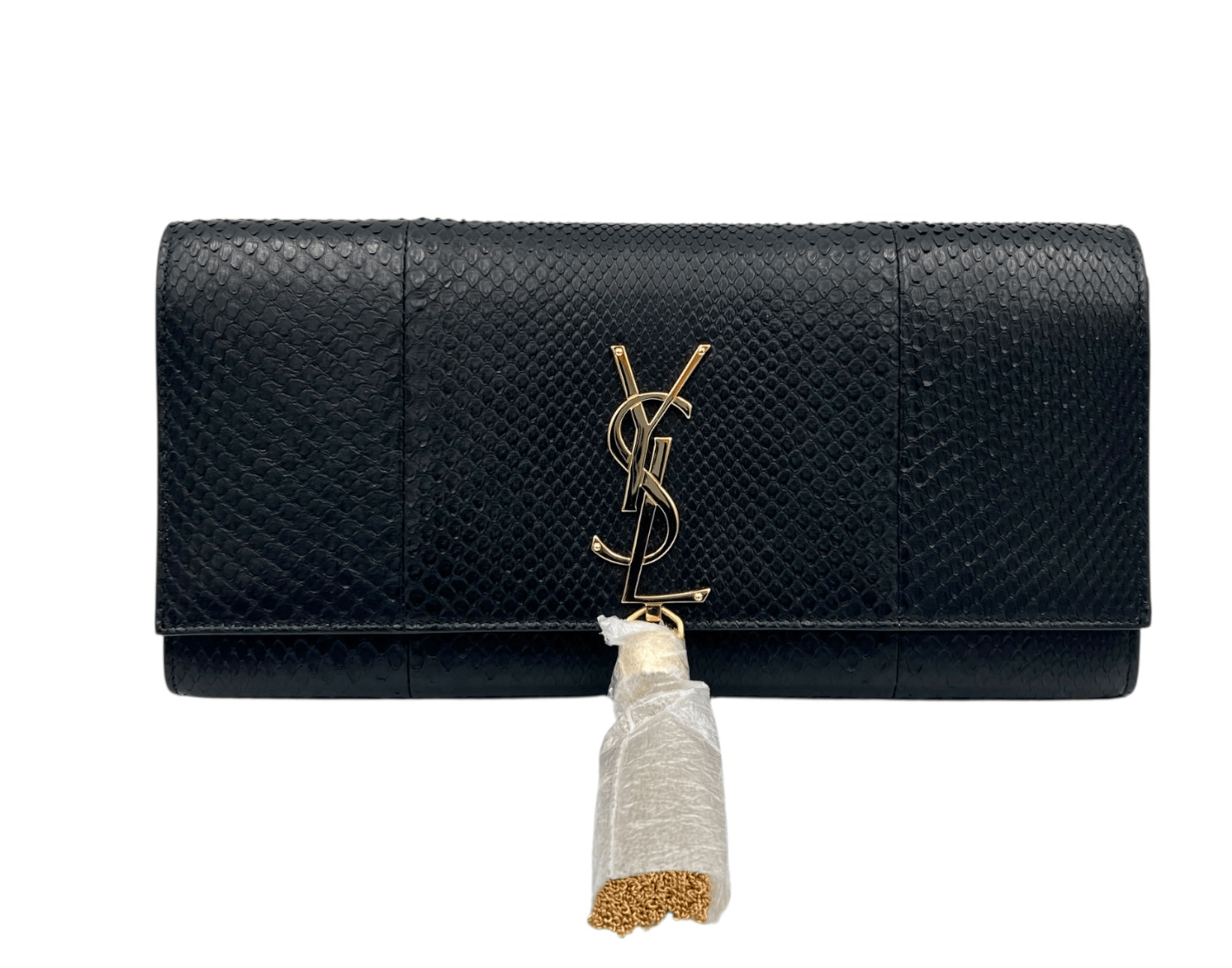 YSL Saint Laurent Kate Clutch Black in Python Leather, Gold hardware 8644LL
