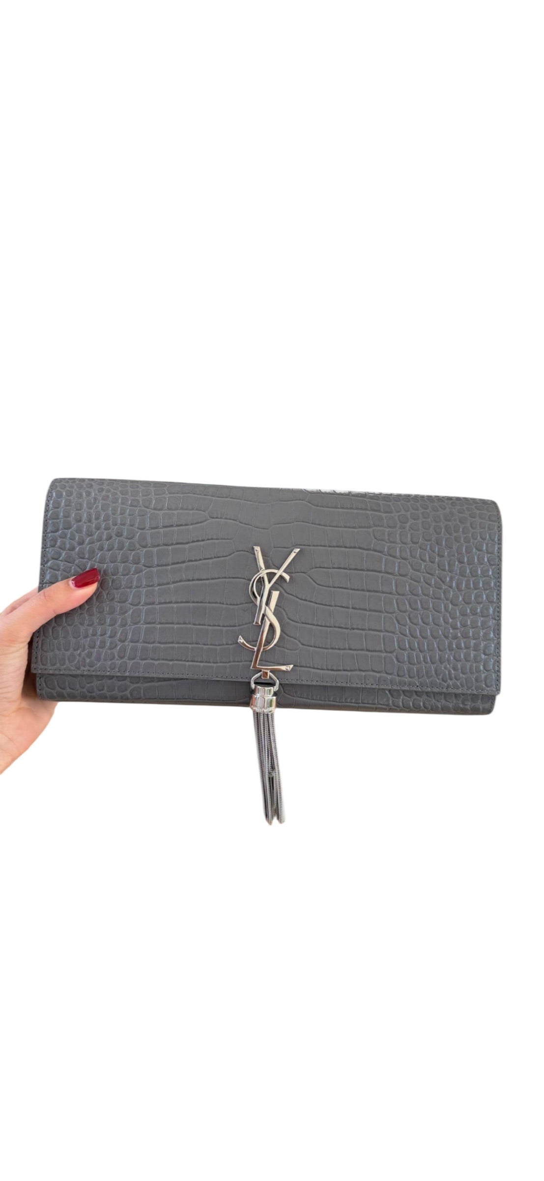 YSL Saint Laurent Kate Tassel Clutch (Croc Embossed)