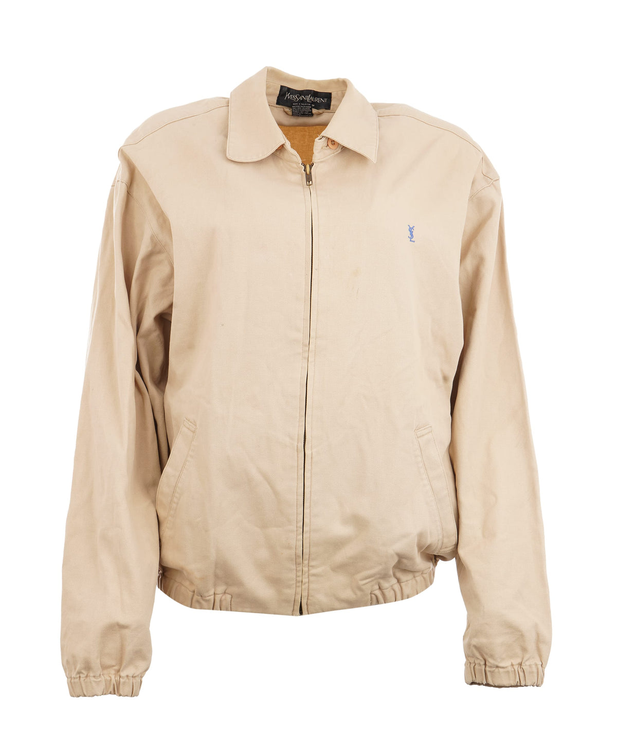 YSL Saint Laurent Medium Vintage Beige Harrington Jacket With A Blue YSL Logo APL0020