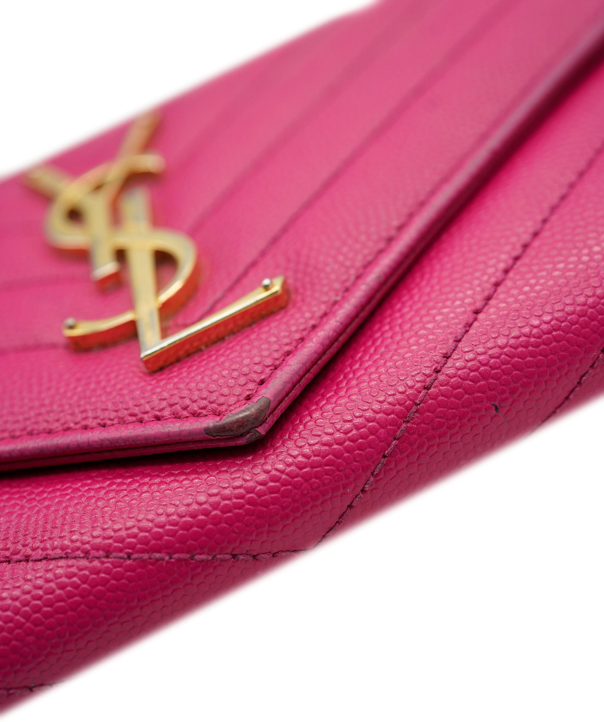 Yves Saint Laurent YSL hot pink chevron wallet  - AJC0457