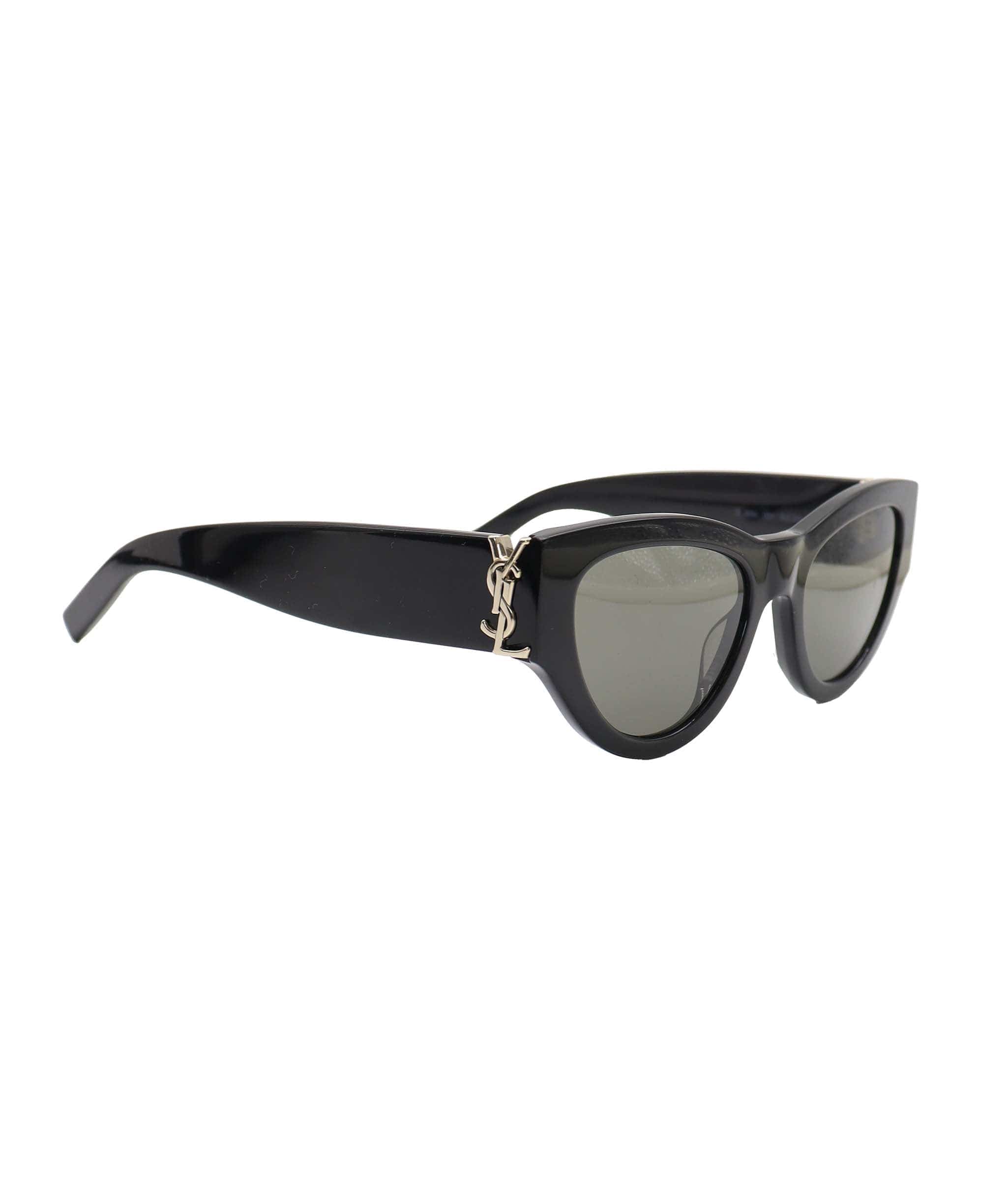 Yves Saint Laurent YSL Black Cat Eye Logo Silver Sunglasses With Case AGC2879