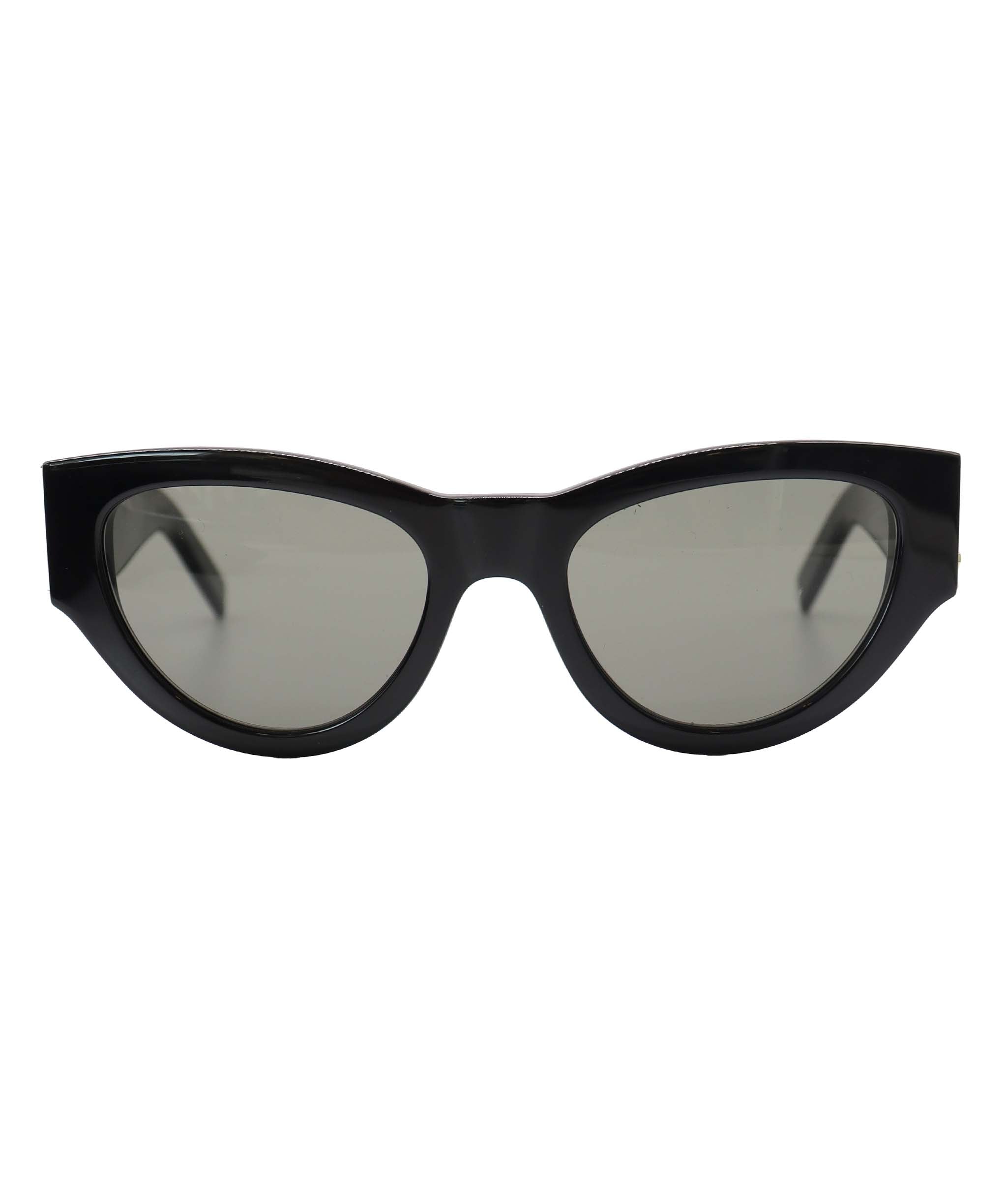 Yves Saint Laurent YSL Black Cat Eye Logo Silver Sunglasses With Case AGC2879