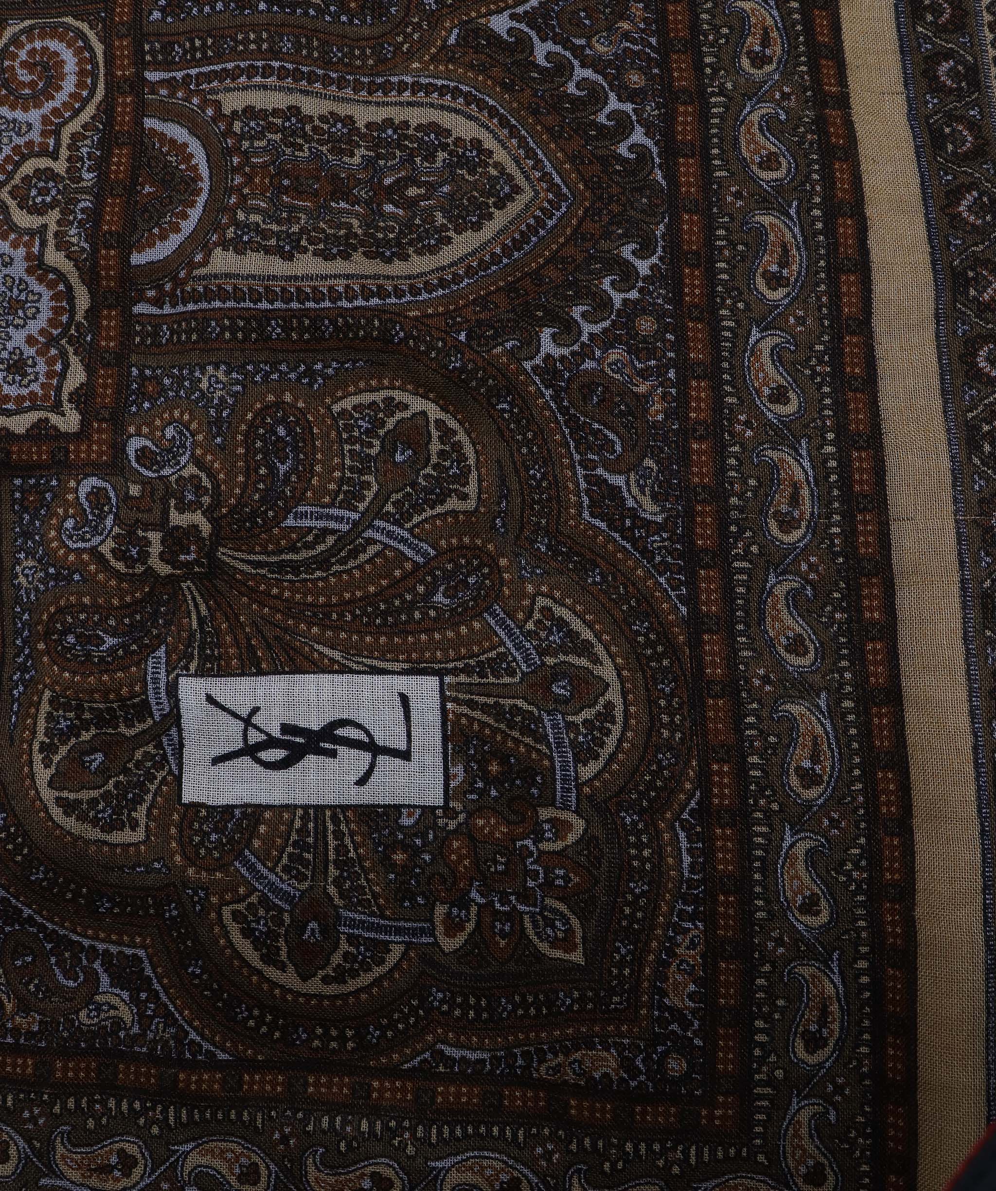 Yves Saint Laurent YSL Brown Paisley Print Scarf - DXBS1115