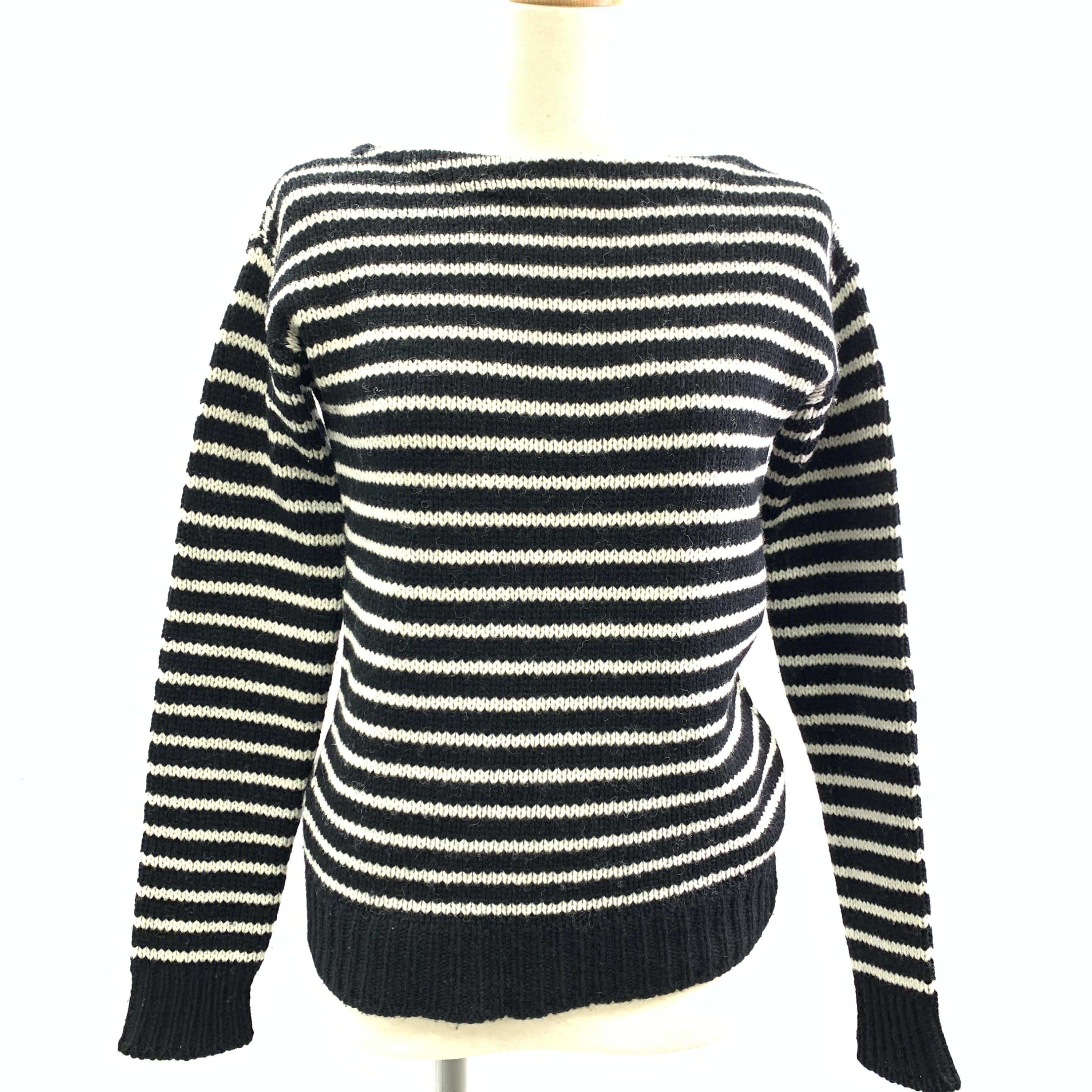 Yves Saint Laurent Yves Saint Laurent Black And White Striped Wool Sweater, Size: XS C327488