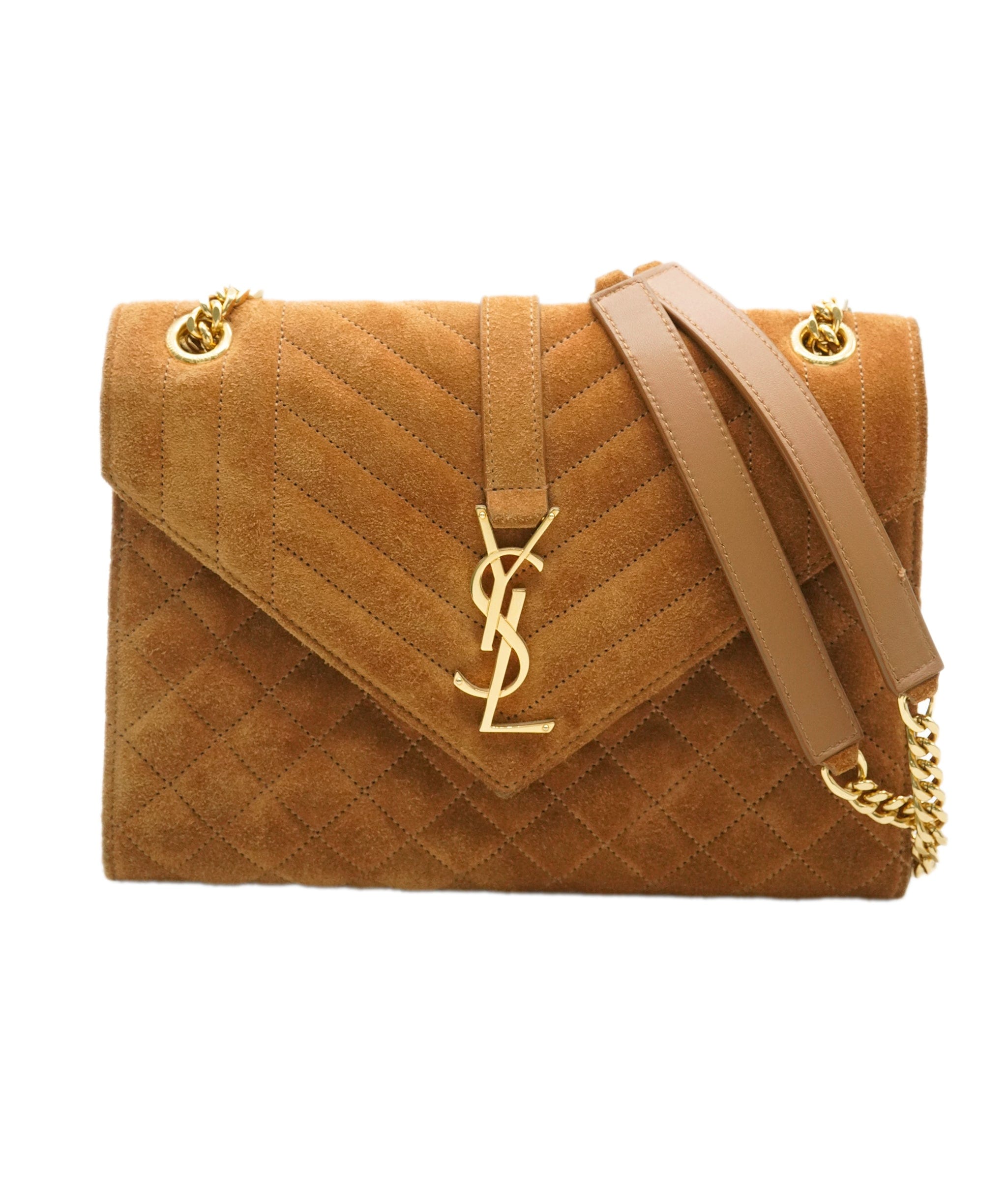 Yves Saint Laurent Saint Laurent Brown Suede Tri Quilt Envelope Flap Chain Bag ABC0529