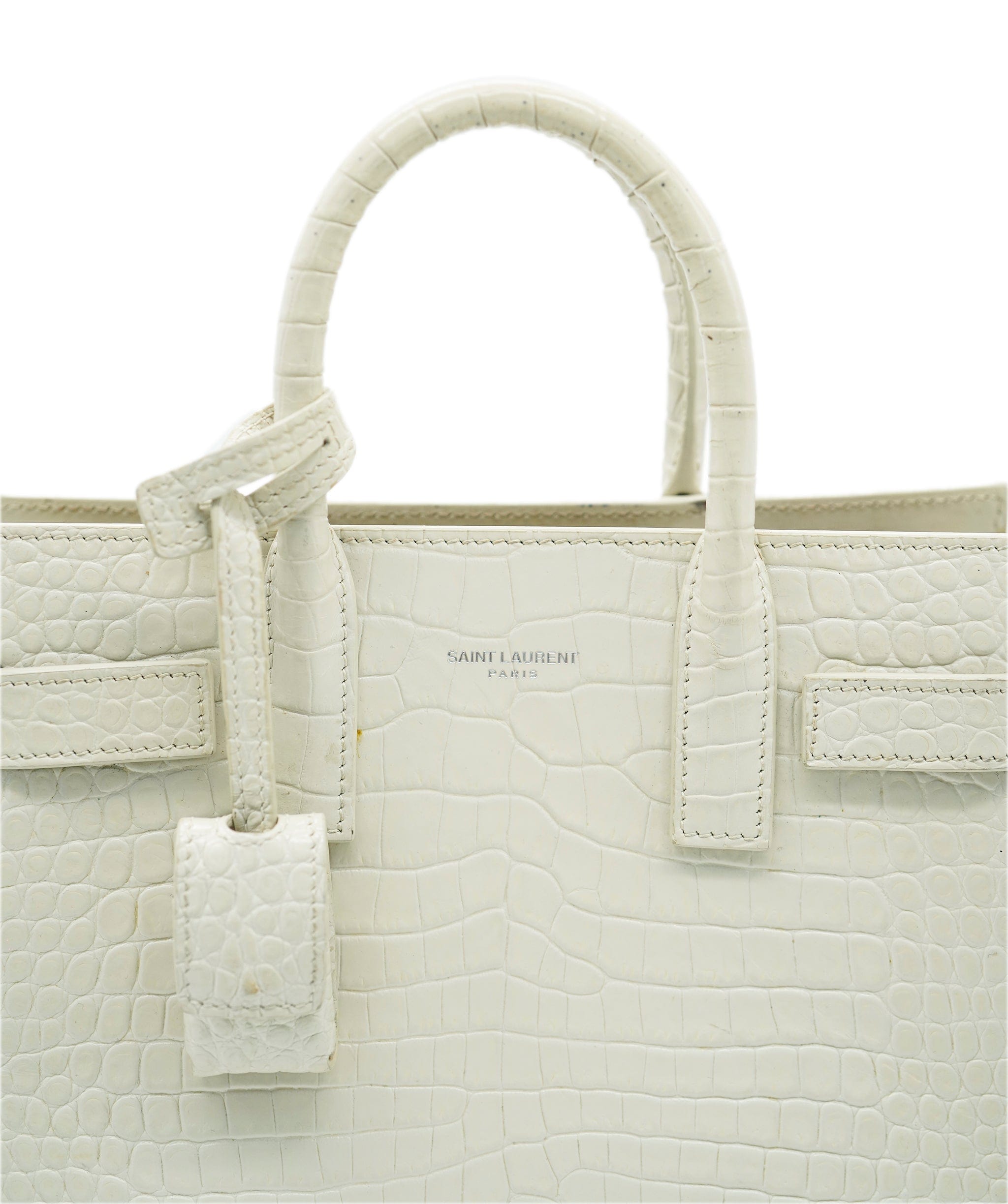 Saint Laurent Crocodile Embossed Cream Leather Sac De Jour Small