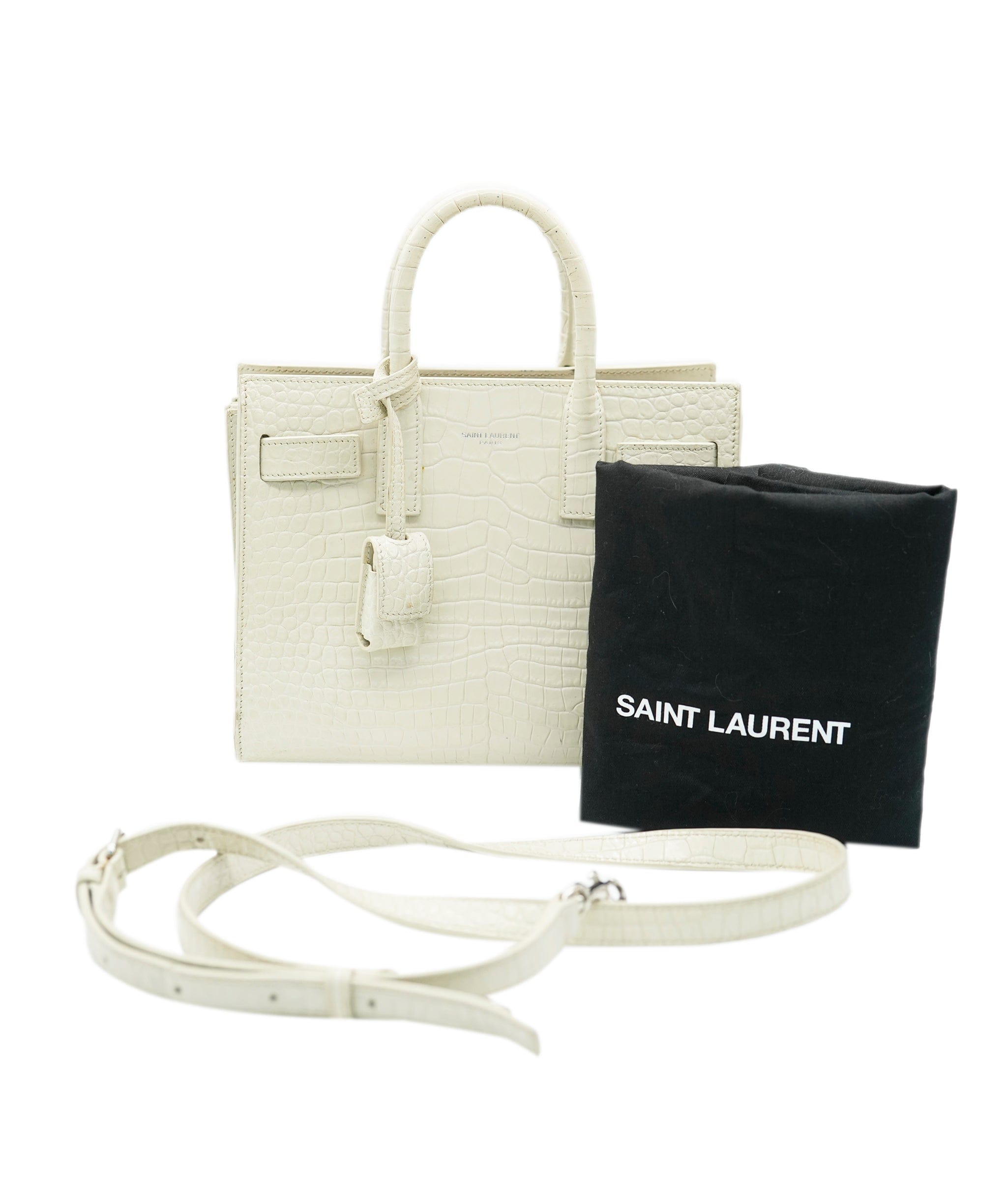 Yves Saint Laurent Saint Laurent Crocodile Embossed Cream Leather Sac De Jour Small AGC2115