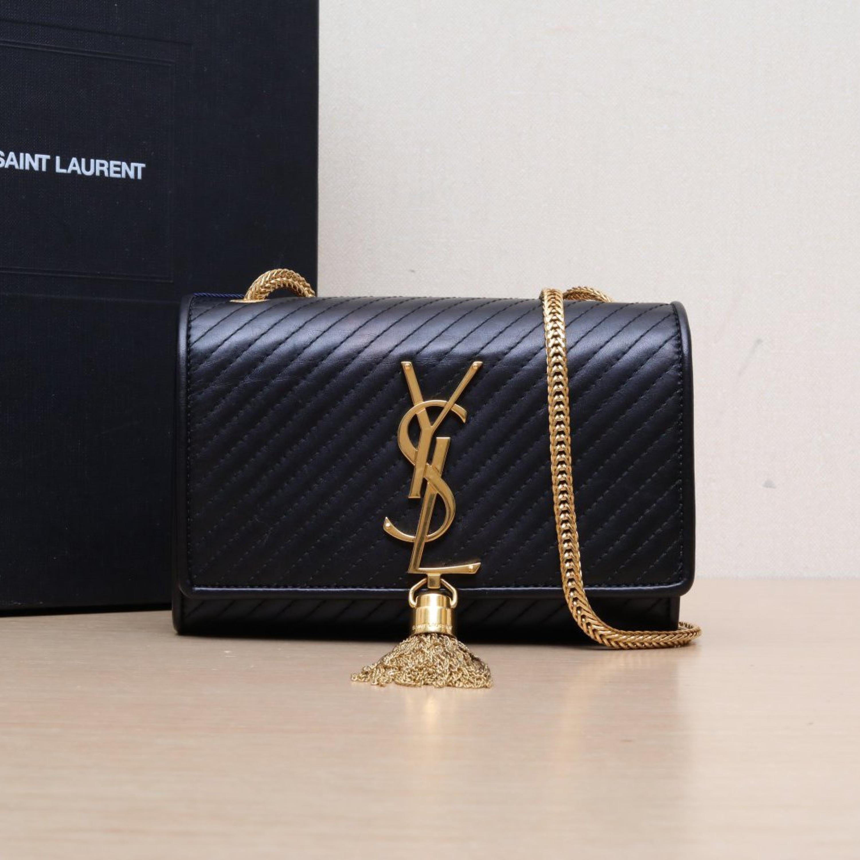 Yves Saint Laurent ""TIKTOK ORDER -MIGNONNE TIPA -TRACKING 1958474291"" Yves Saint Laurent KATE Mini 17 Tassel Black Leather C Gold BuckleNo accessories ALC3174
