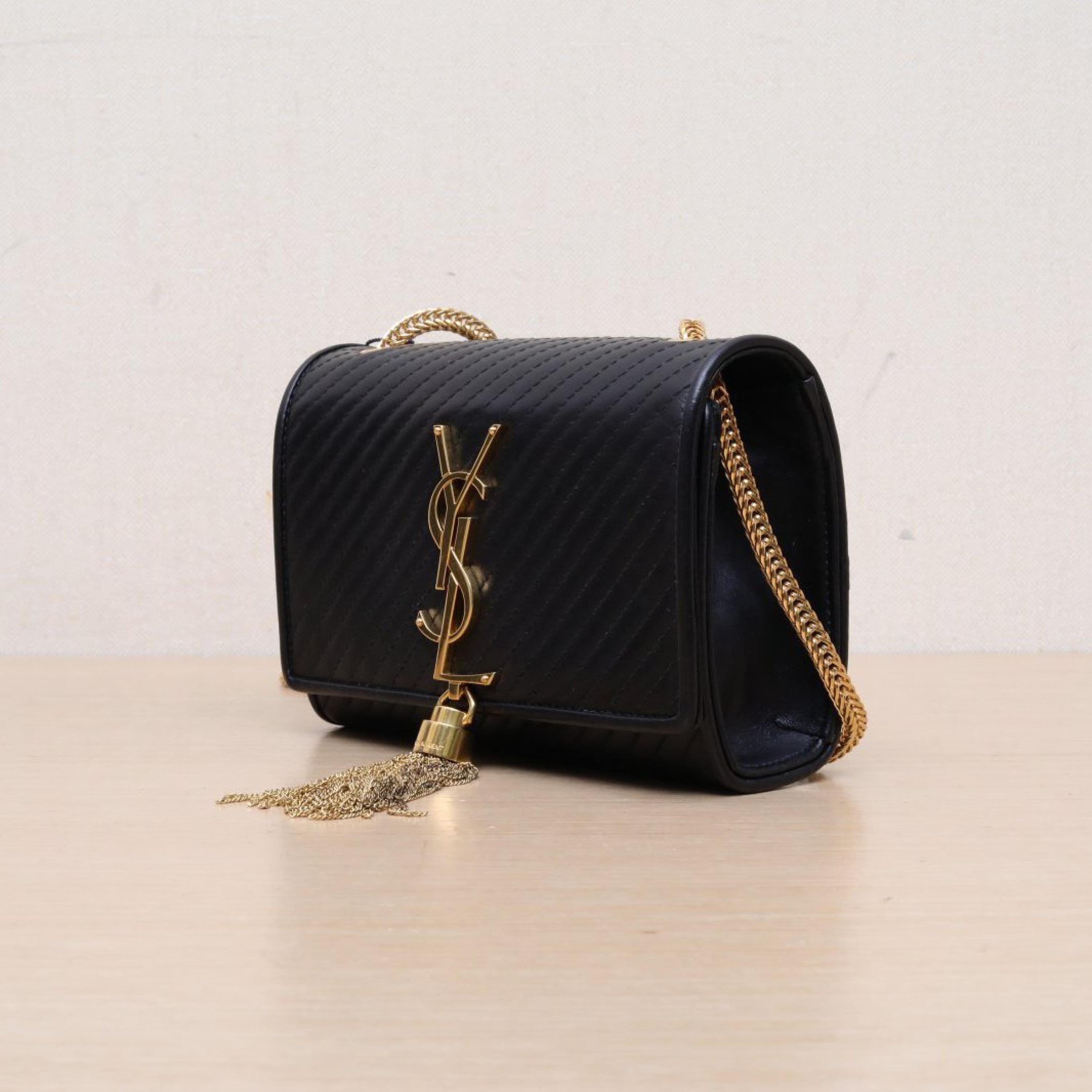 Yves Saint Laurent ""TIKTOK ORDER -MIGNONNE TIPA -TRACKING 1958474291"" Yves Saint Laurent KATE Mini 17 Tassel Black Leather C Gold BuckleNo accessories ALC3174