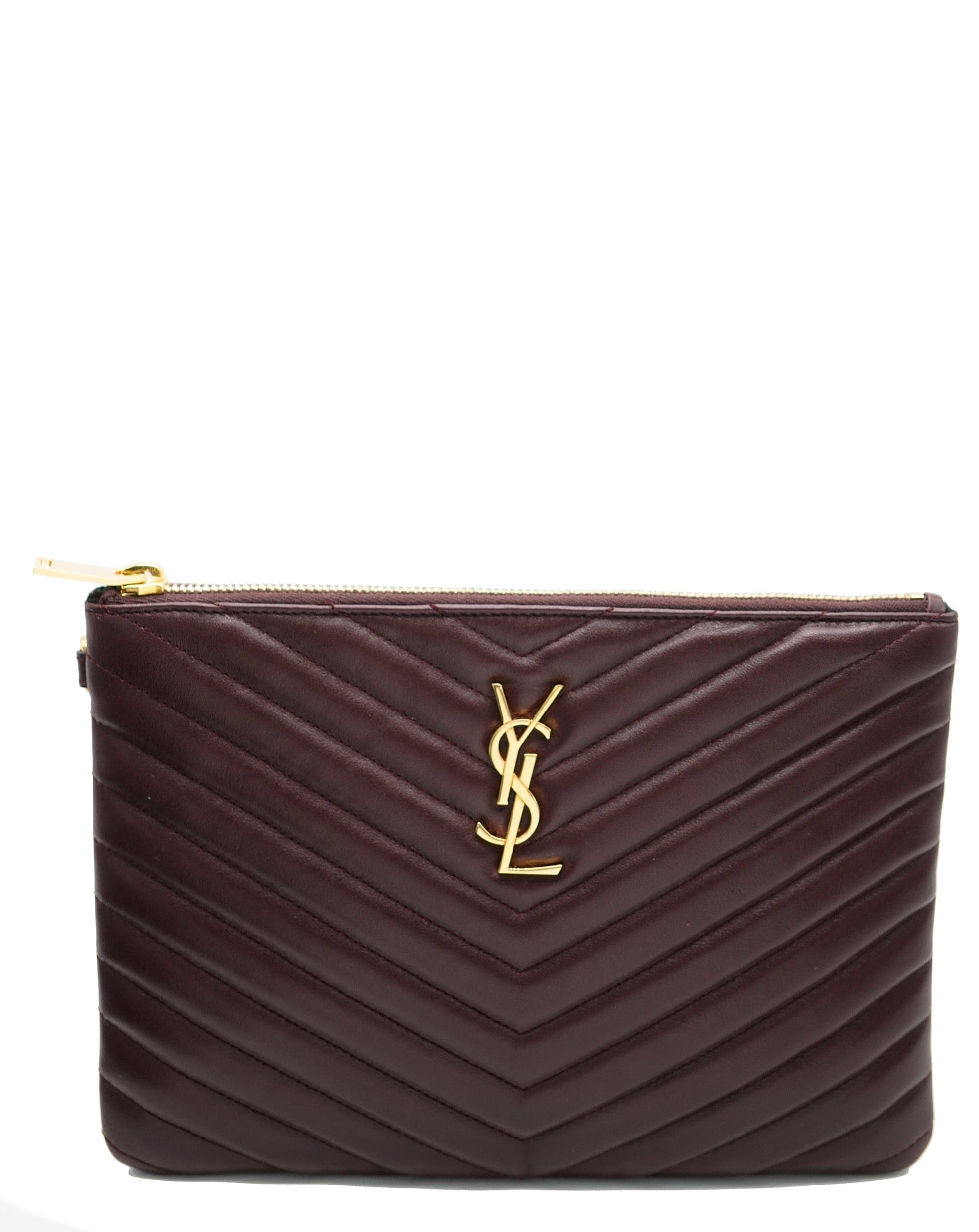 Yves Saint Laurent YSL Burgundy Chevron Wristlet Pouch - REC1699