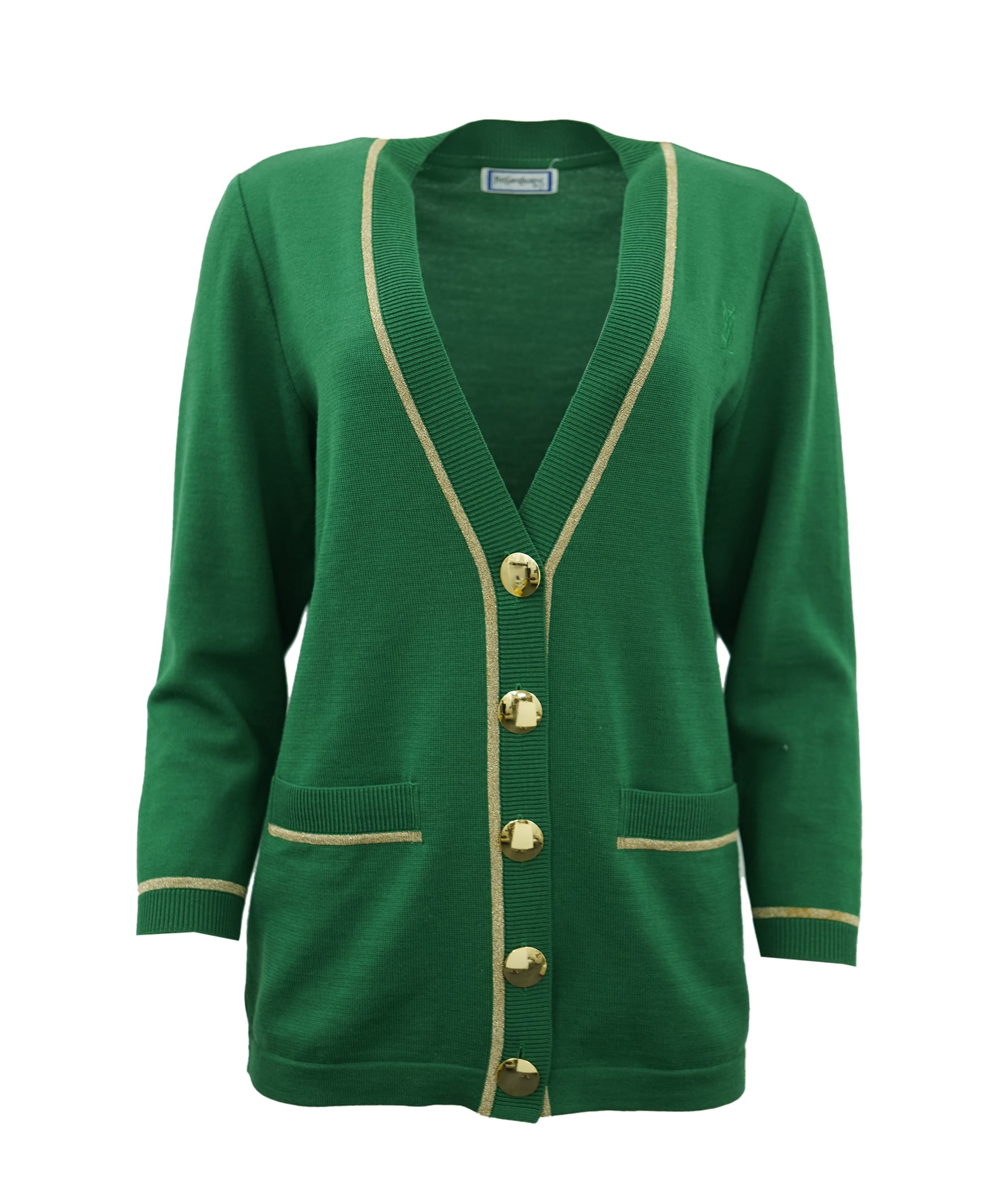 Yves Saint Laurent YSL green cardigan AKC0793
