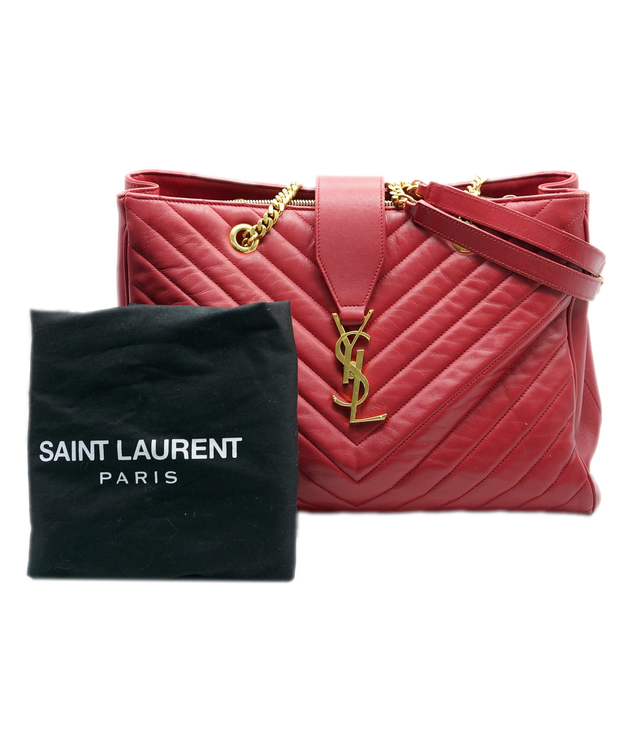 Yves Saint Laurent YSL red chevron tote with GHW - AJC0495