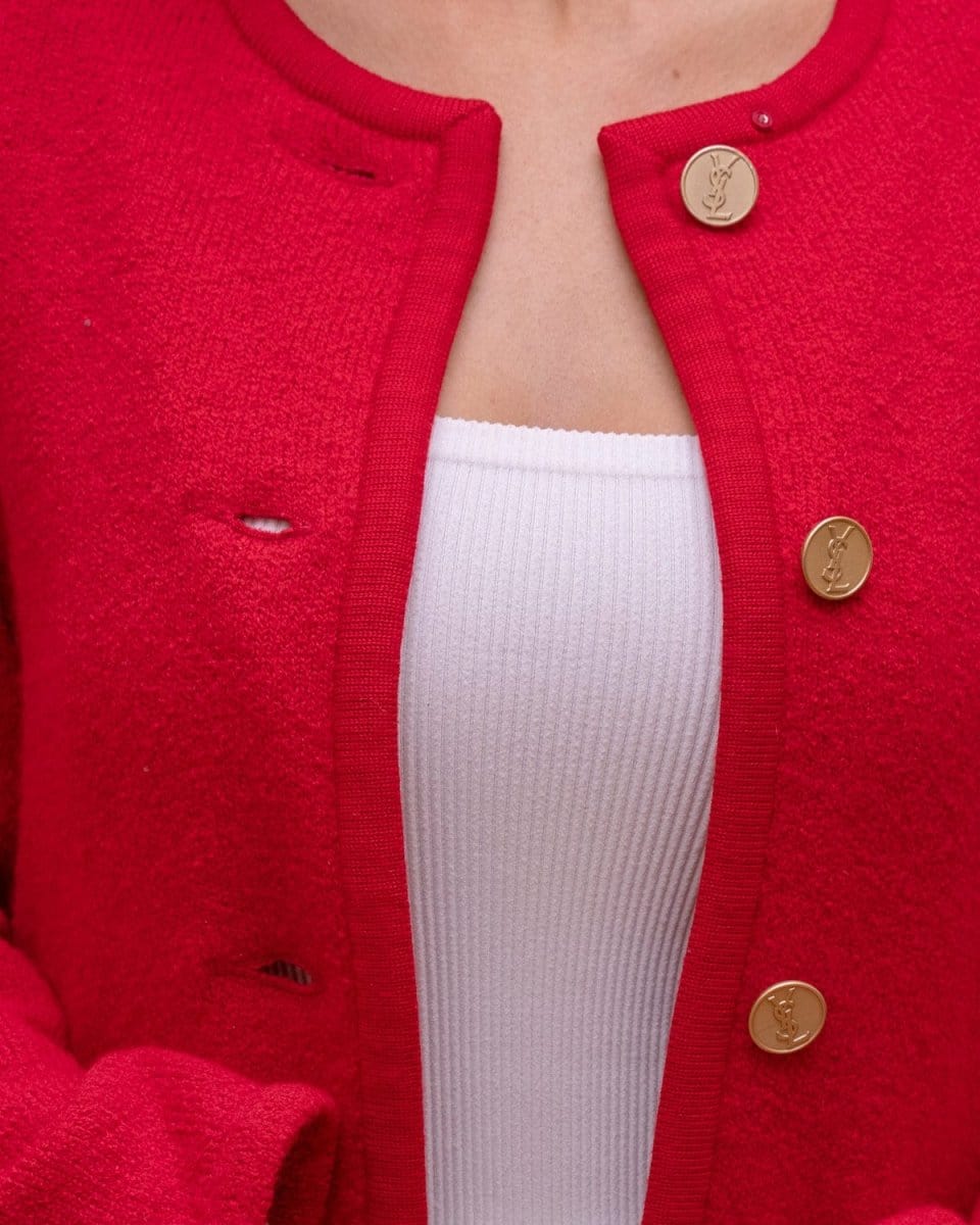 13. Lp x christos Vintage Yves Saint Laurent Red Knit Long Jacket - ASL2319