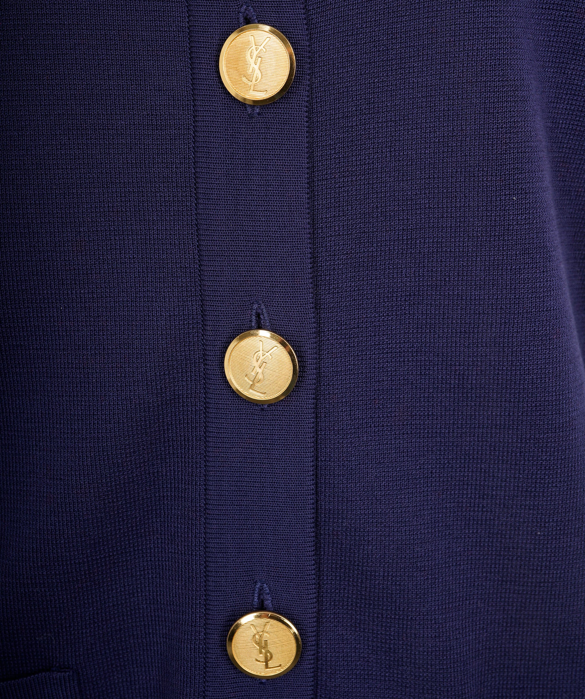 Yves Saint Laurent YSL Gold Logo Button Cardigan Blue - ASL8657