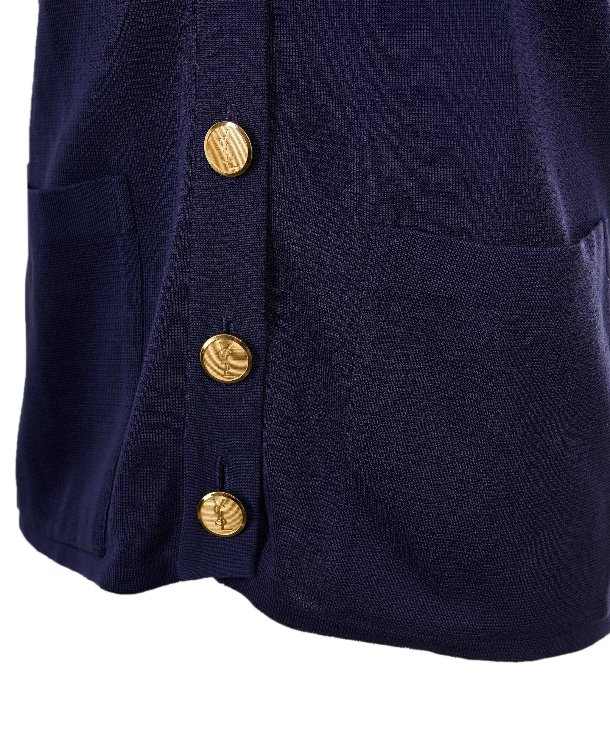 Yves Saint Laurent YSL Gold Logo Button Cardigan Blue - ASL8657