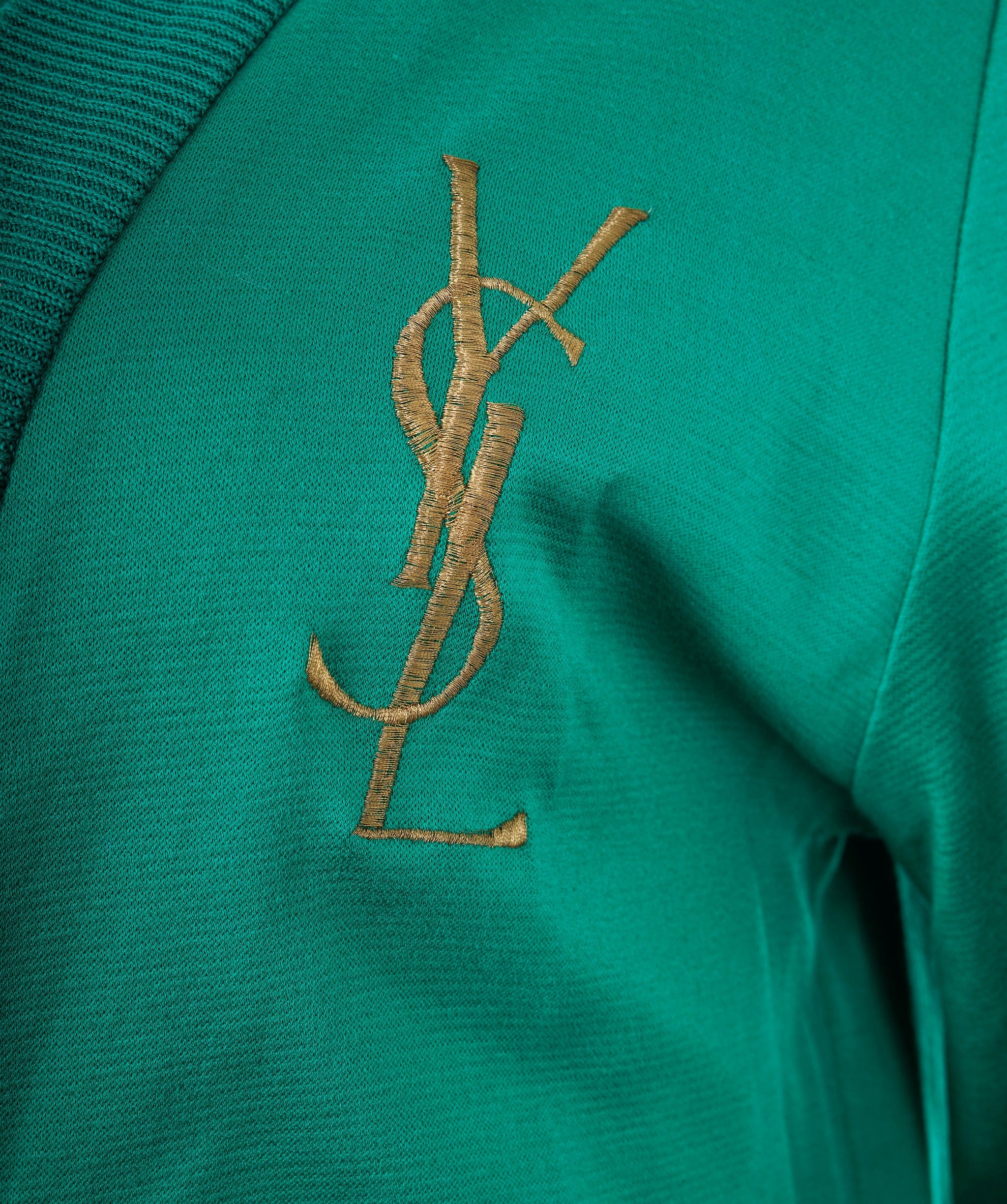 Yves Saint Laurent YSL Logo Cardigan Green Gold ASL9017