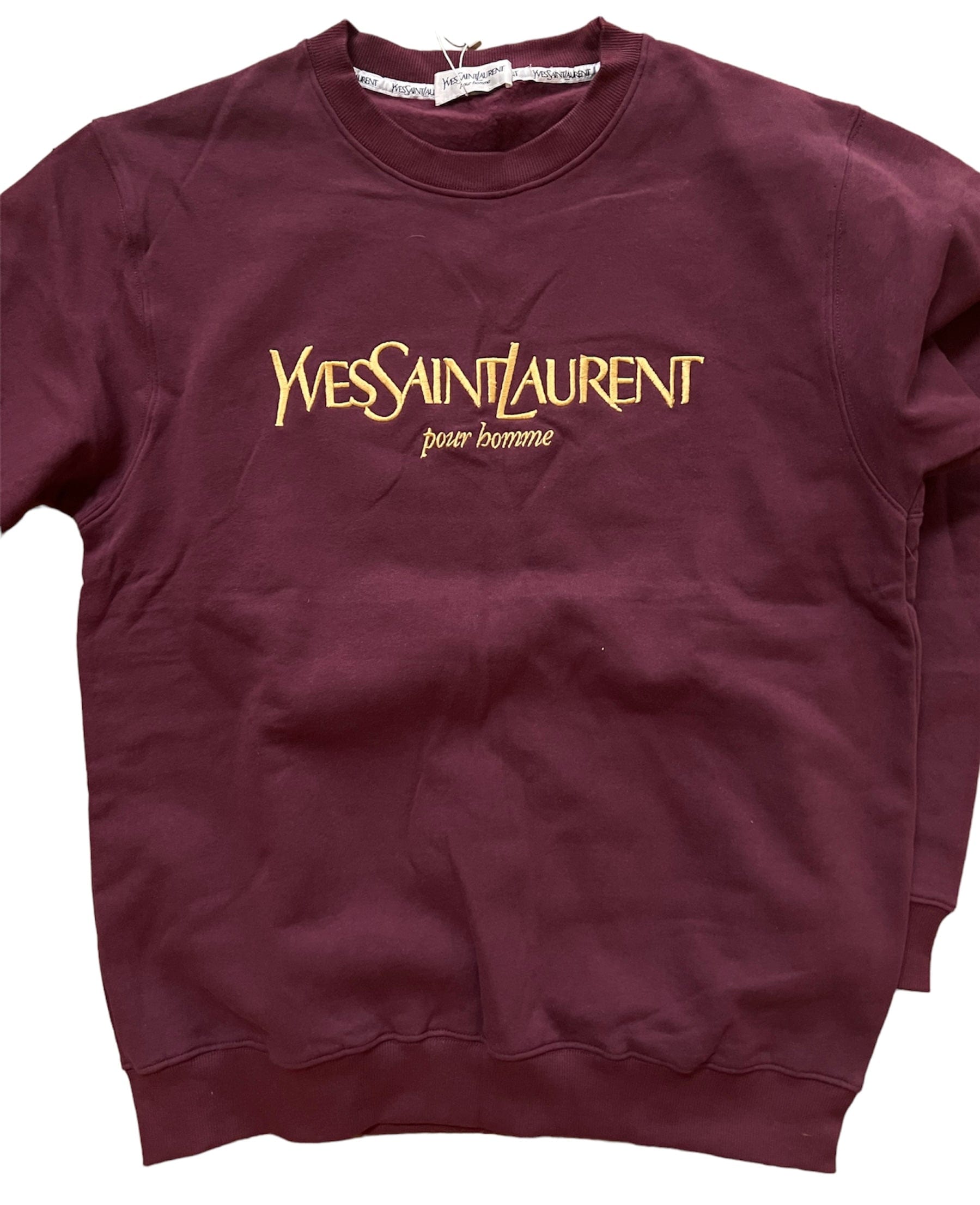 Yves Saint Laurent YSL Sweatshirt Burgundy with Yellow Logo "Yves Saint Laurent Paris pour homme" Sz L UKL1273