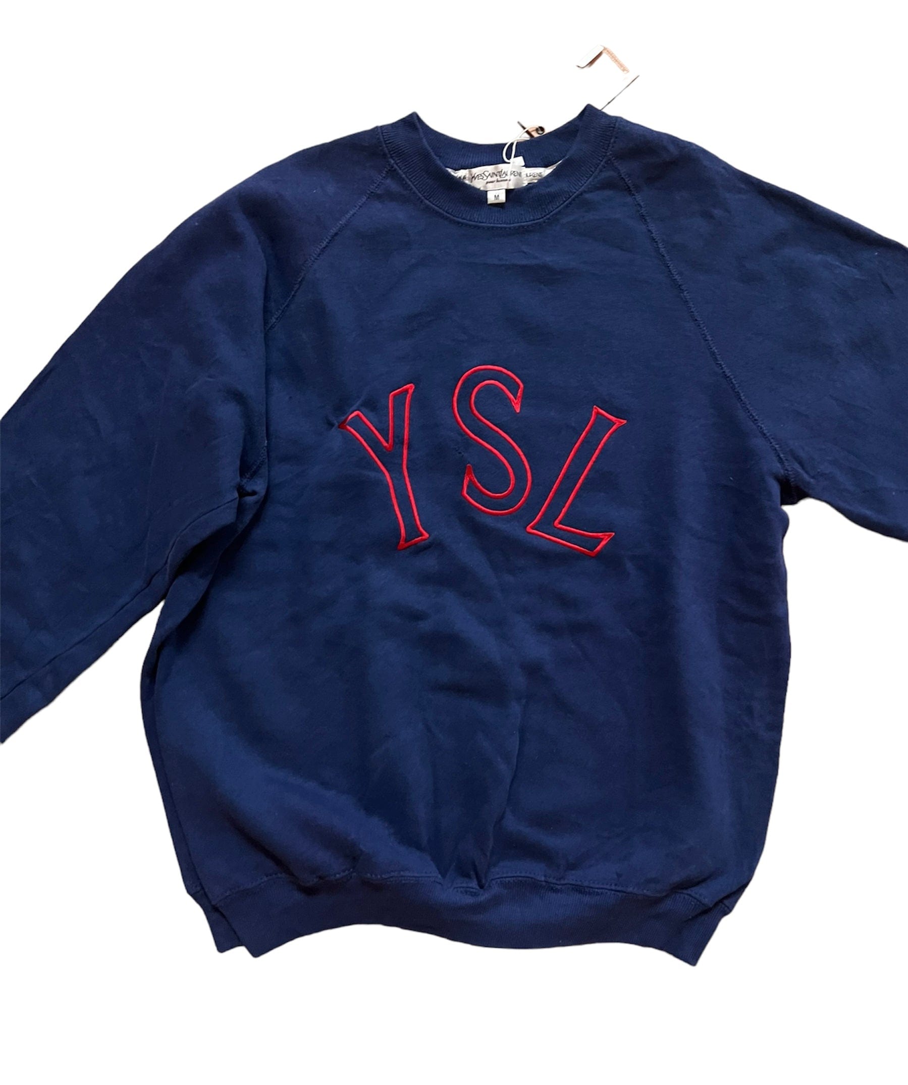 Yves Saint Laurent YSL Sweatshirt Navy with Red "YSL" hollow, Sz M UKL1266