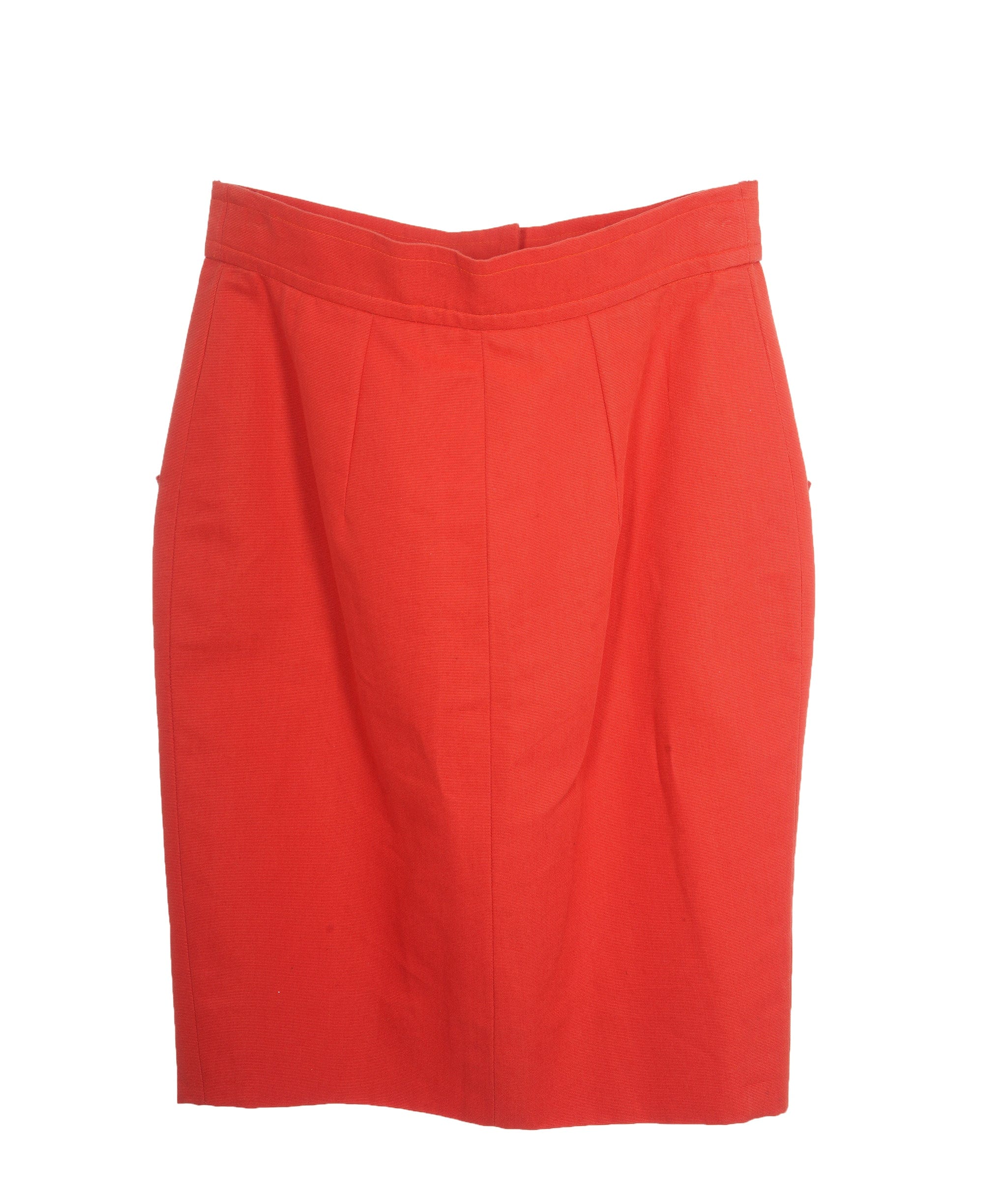 Yves Saint Laurent Yves Saint Laurent Vintage Fitted Midi Skirt, Cotton, Coral, UK8, 2* ASL5070