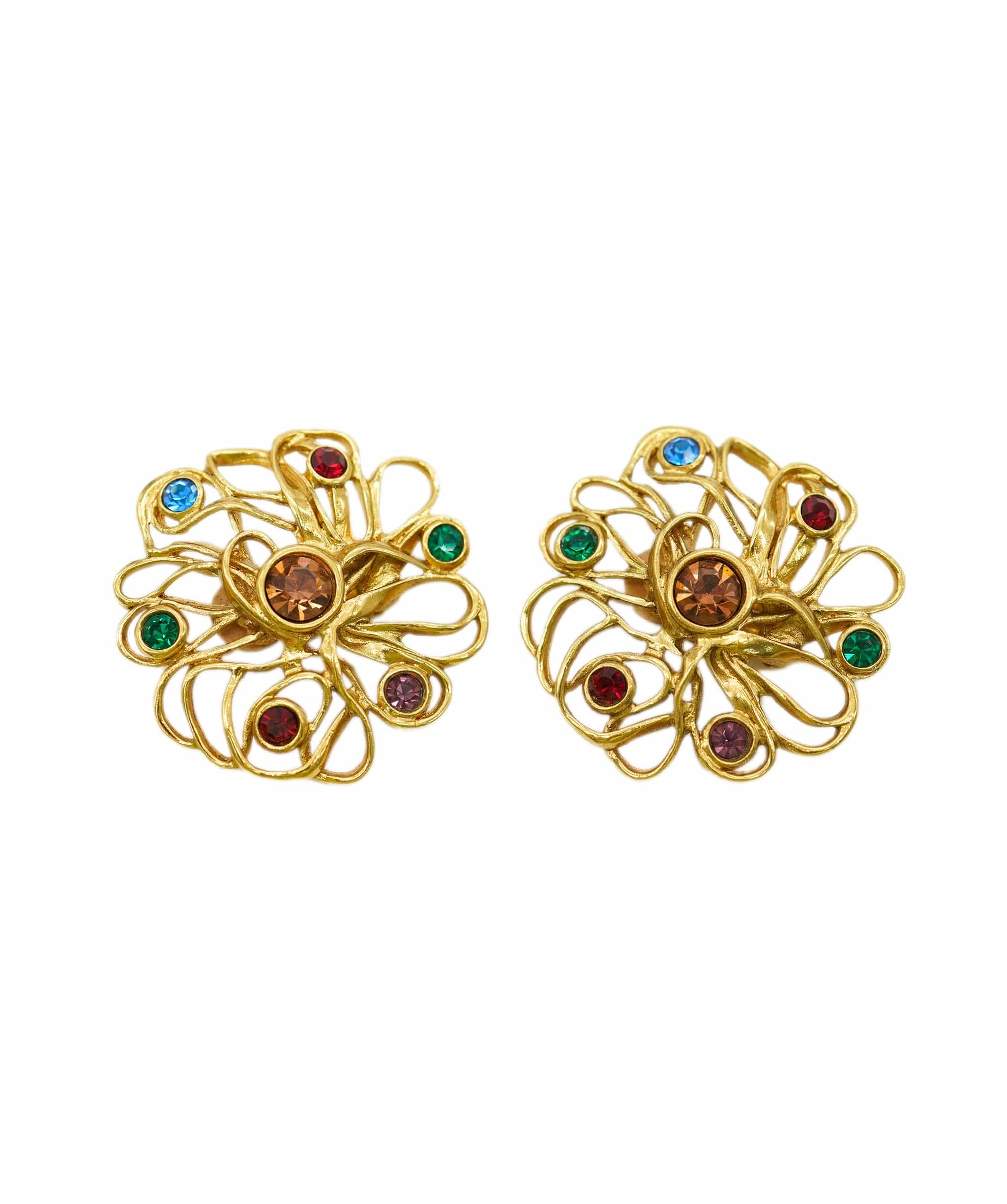 Yves Saint Laurent YSL filigree gold and color strass earring AGC1744