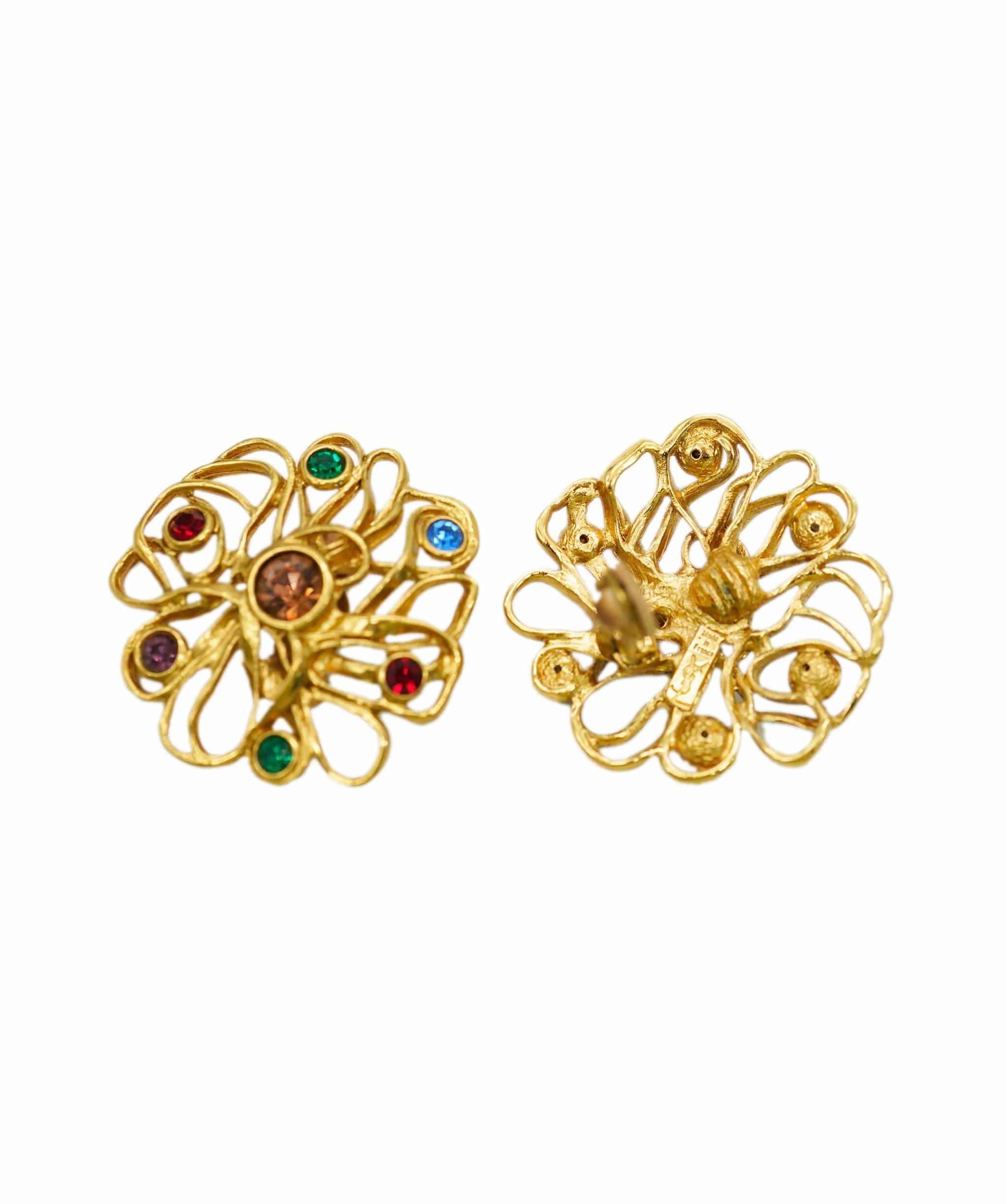 Yves Saint Laurent YSL filigree gold and color strass earring AGC1744